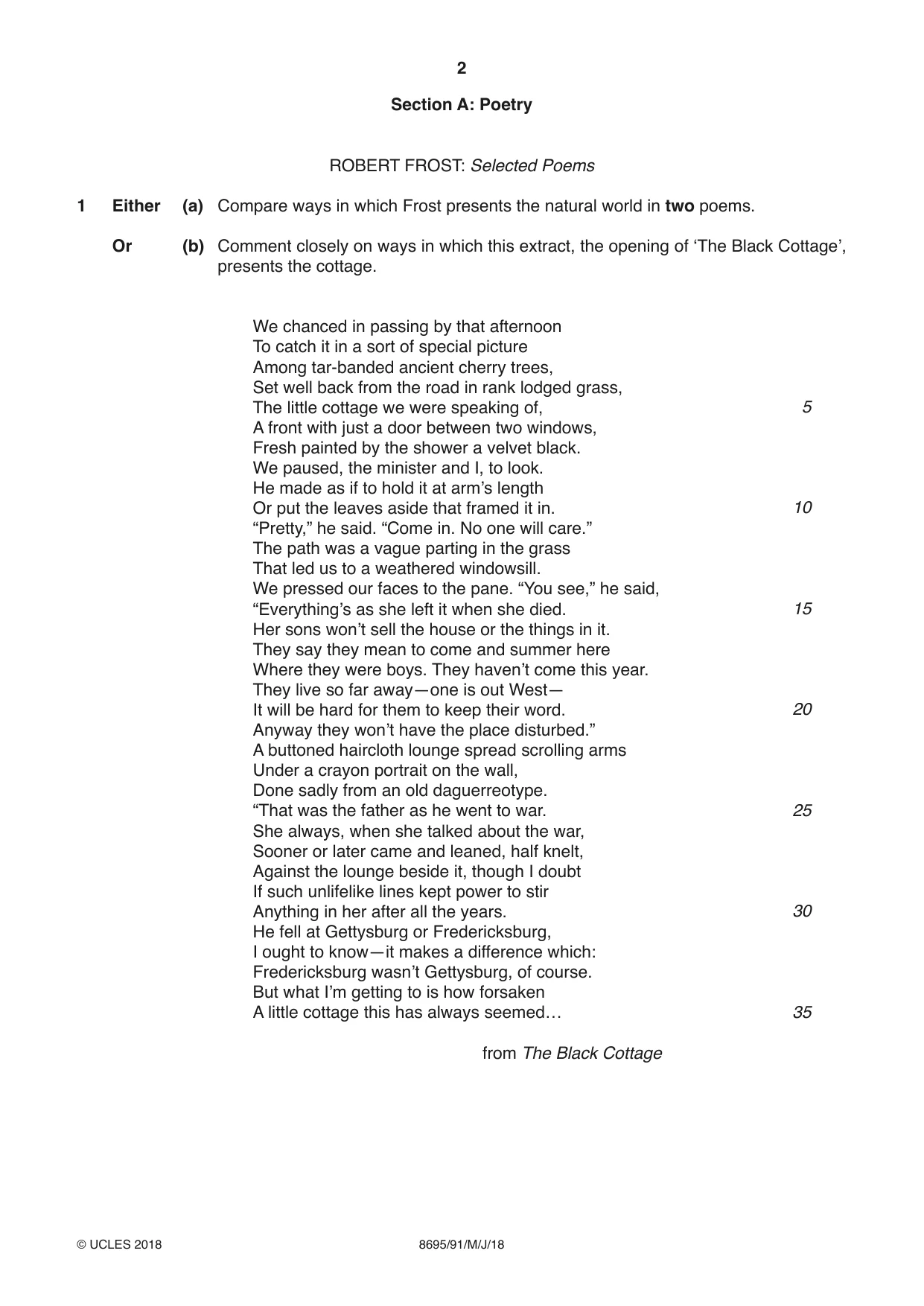 Cambridge A Level English - Language and Literature (AS Level only, from 2016) 8695 2018 May/June Paper 9 · Variant 1 question paper, page 2 of 20