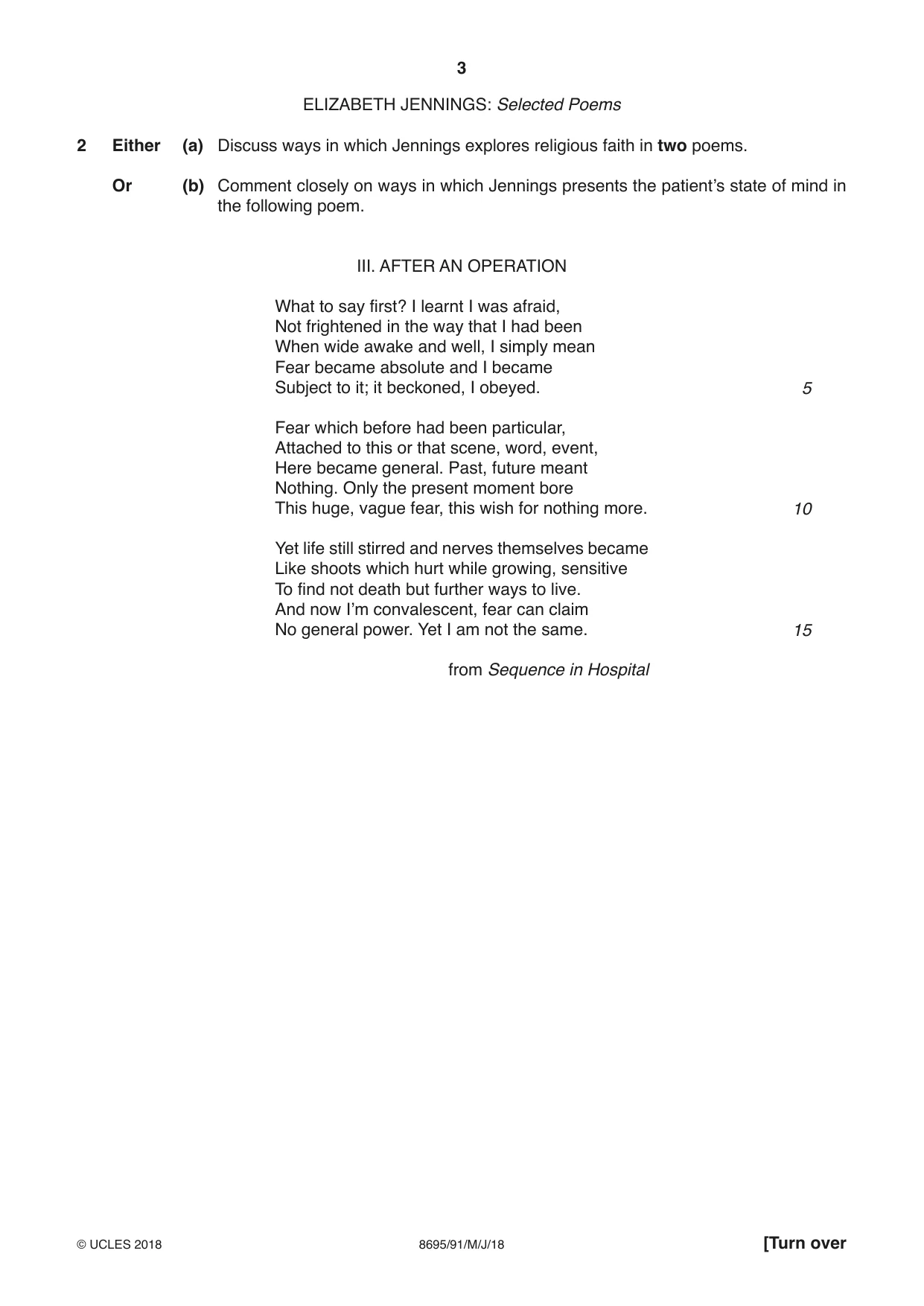 Cambridge A Level English - Language and Literature (AS Level only, from 2016) 8695 2018 May/June Paper 9 · Variant 1 question paper, page 3 of 20