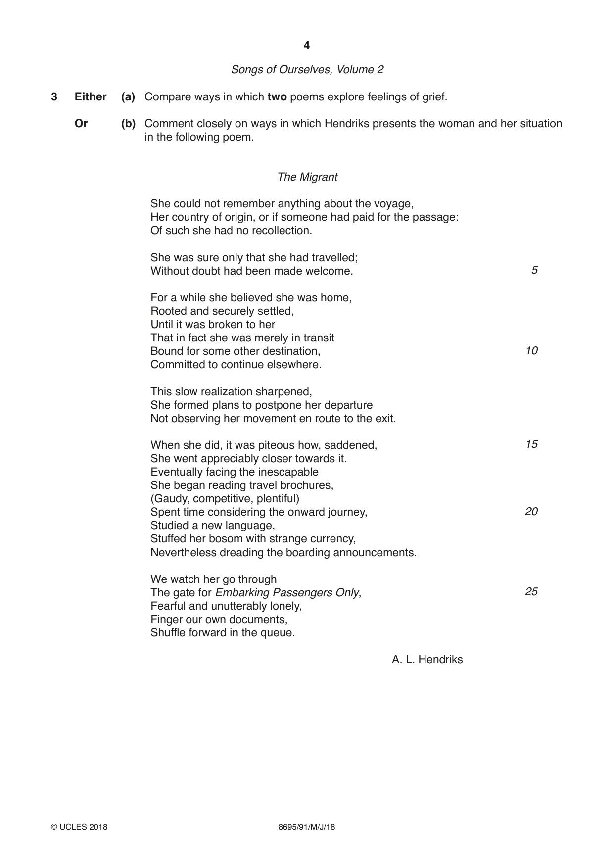 Cambridge A Level English - Language and Literature (AS Level only, from 2016) 8695 2018 May/June Paper 9 · Variant 1 question paper, page 4 of 20