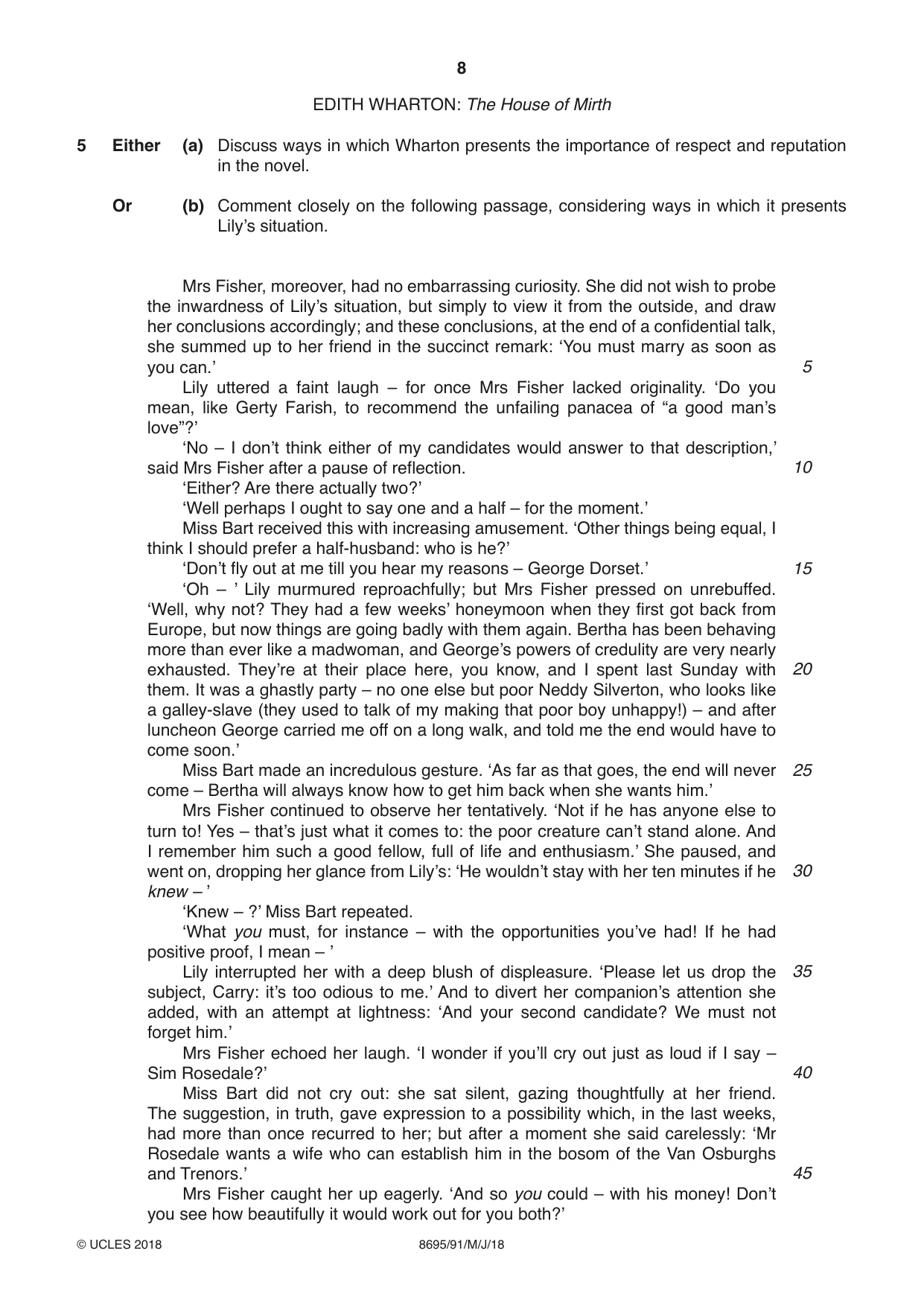 Cambridge A Level English - Language and Literature (AS Level only, from 2016) 8695 2018 May/June Paper 9 · Variant 1 question paper, page 8 of 20