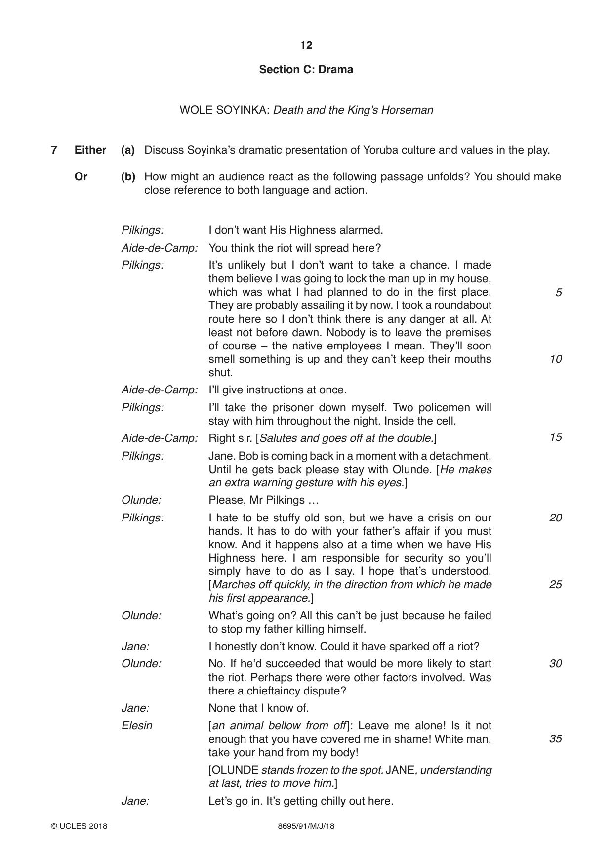 Cambridge A Level English - Language and Literature (AS Level only, from 2016) 8695 2018 May/June Paper 9 · Variant 1 question paper, page 12 of 20