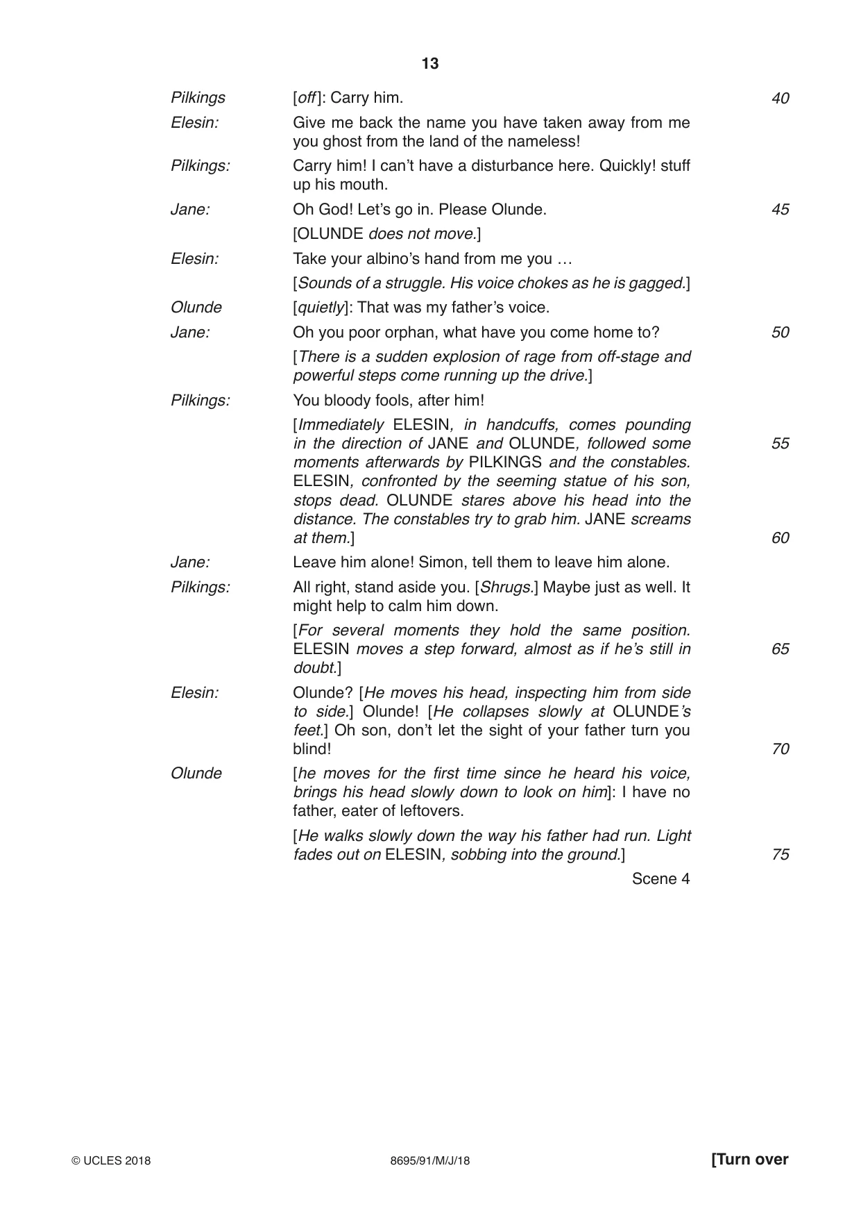 Cambridge A Level English - Language and Literature (AS Level only, from 2016) 8695 2018 May/June Paper 9 · Variant 1 question paper, page 13 of 20