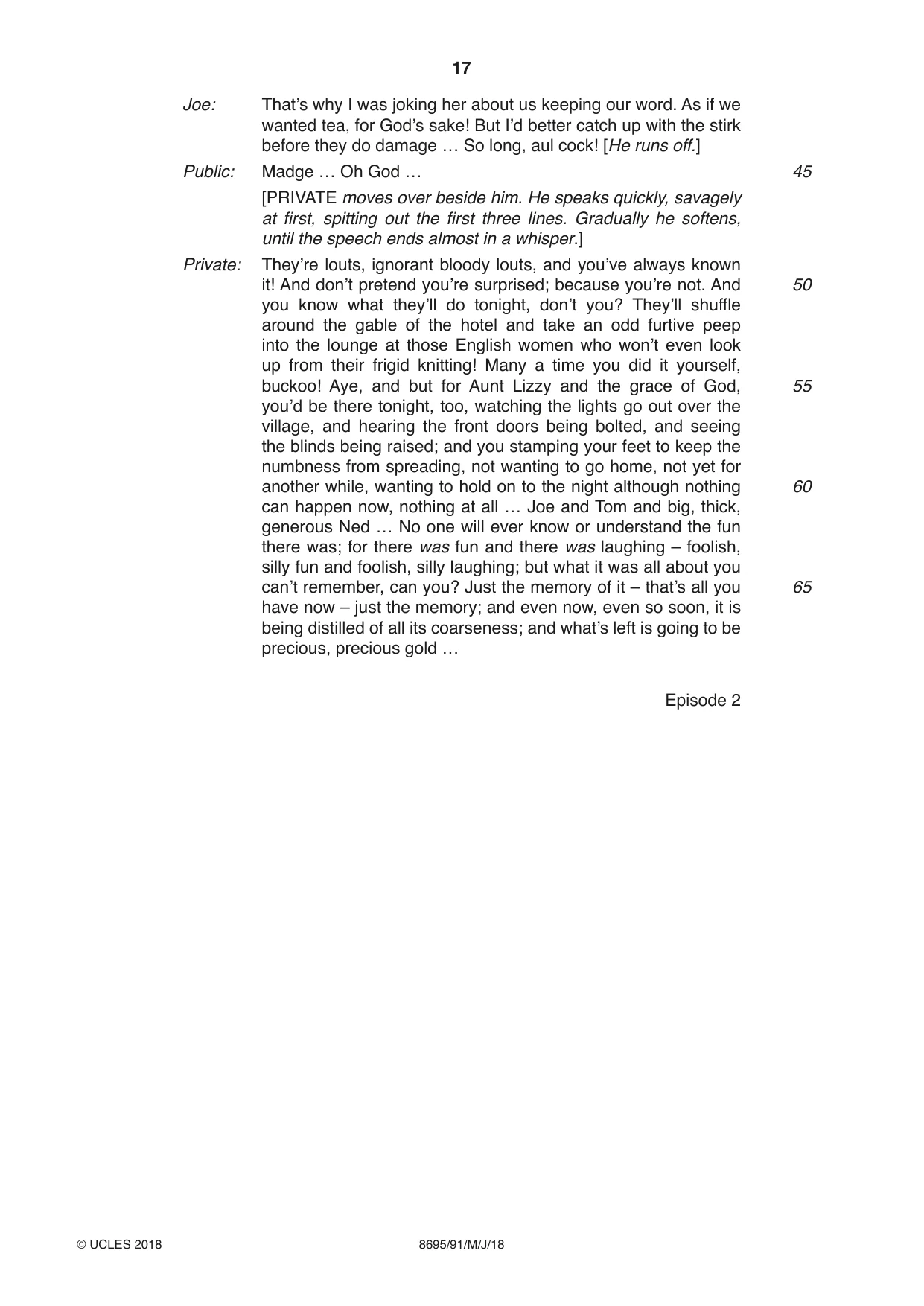 Cambridge A Level English - Language and Literature (AS Level only, from 2016) 8695 2018 May/June Paper 9 · Variant 1 question paper, page 17 of 20