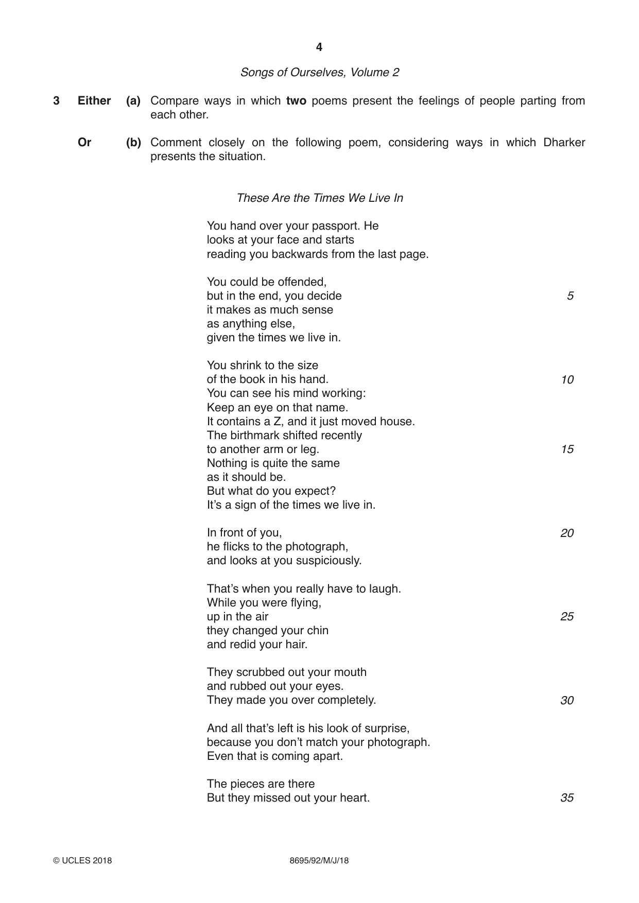 Cambridge A Level English - Language and Literature (AS Level only, from 2016) 8695 2018 May/June Paper 9 · Variant 2 question paper, page 4 of 20