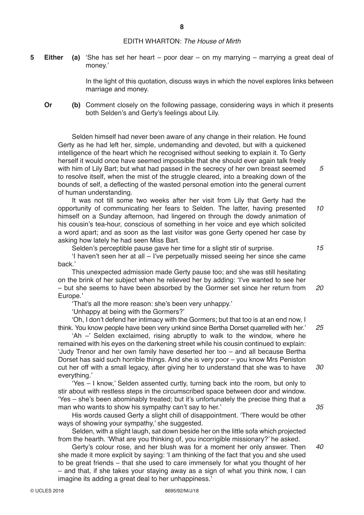 Cambridge A Level English - Language and Literature (AS Level only, from 2016) 8695 2018 May/June Paper 9 · Variant 2 question paper, page 8 of 20