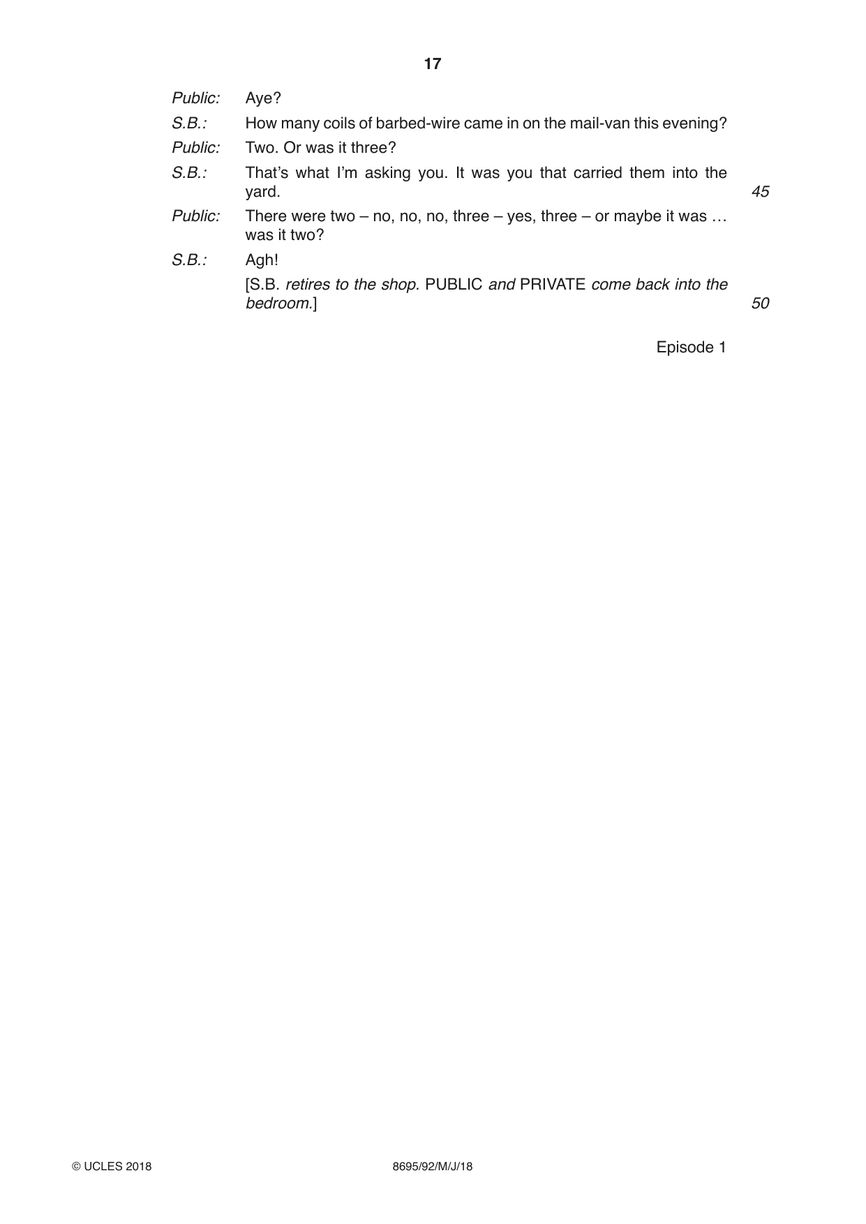 Cambridge A Level English - Language and Literature (AS Level only, from 2016) 8695 2018 May/June Paper 9 · Variant 2 question paper, page 17 of 20