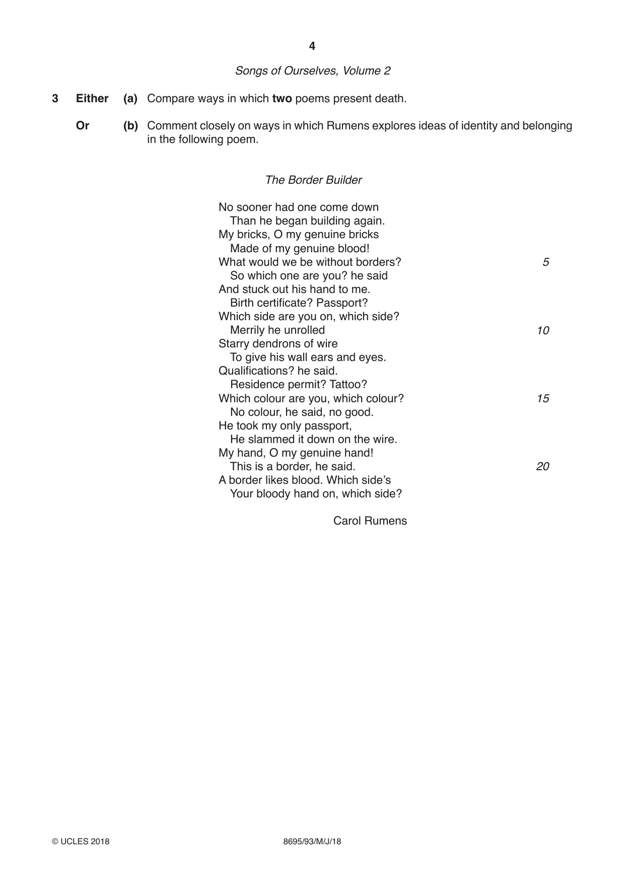Cambridge A Level English - Language and Literature (AS Level only, from 2016) 8695 2018 May/June Paper 9 · Variant 3 question paper, page 4 of 16