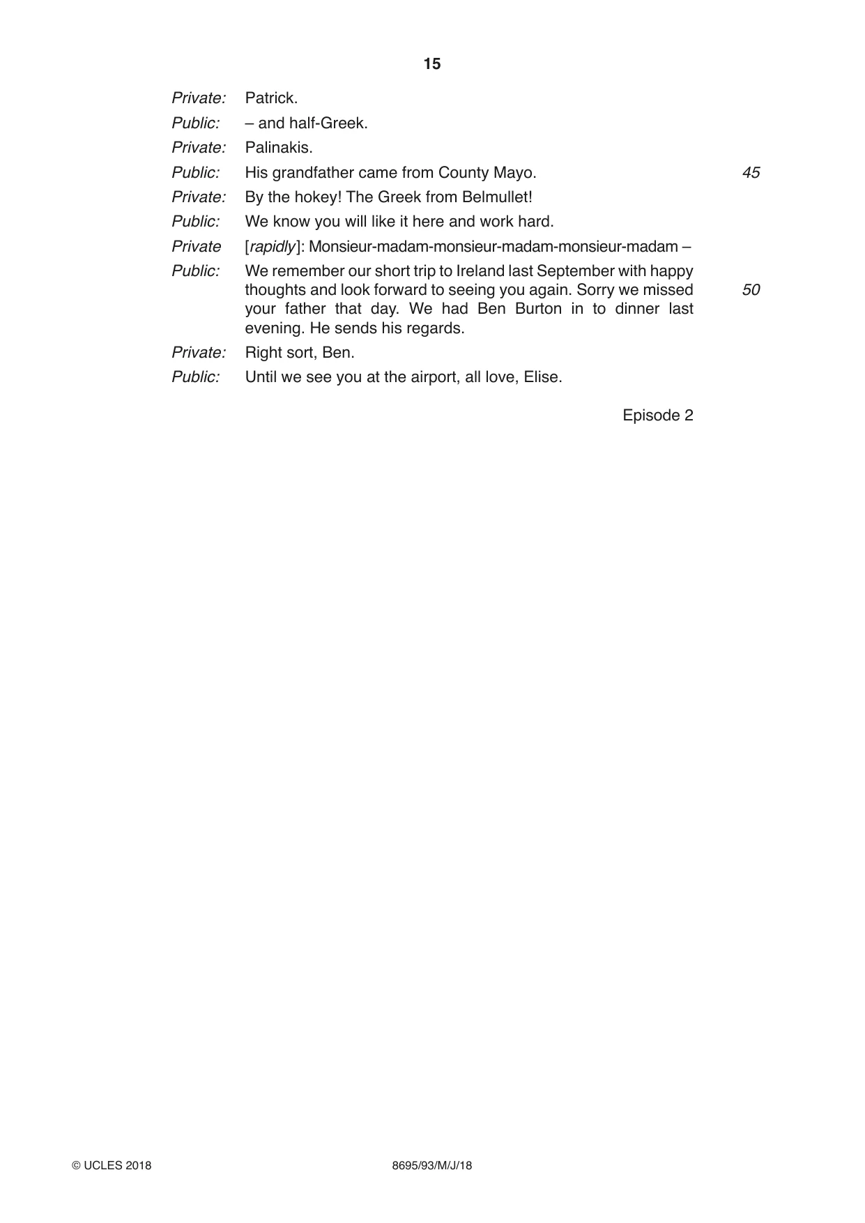 Cambridge A Level English - Language and Literature (AS Level only, from 2016) 8695 2018 May/June Paper 9 · Variant 3 question paper, page 15 of 16
