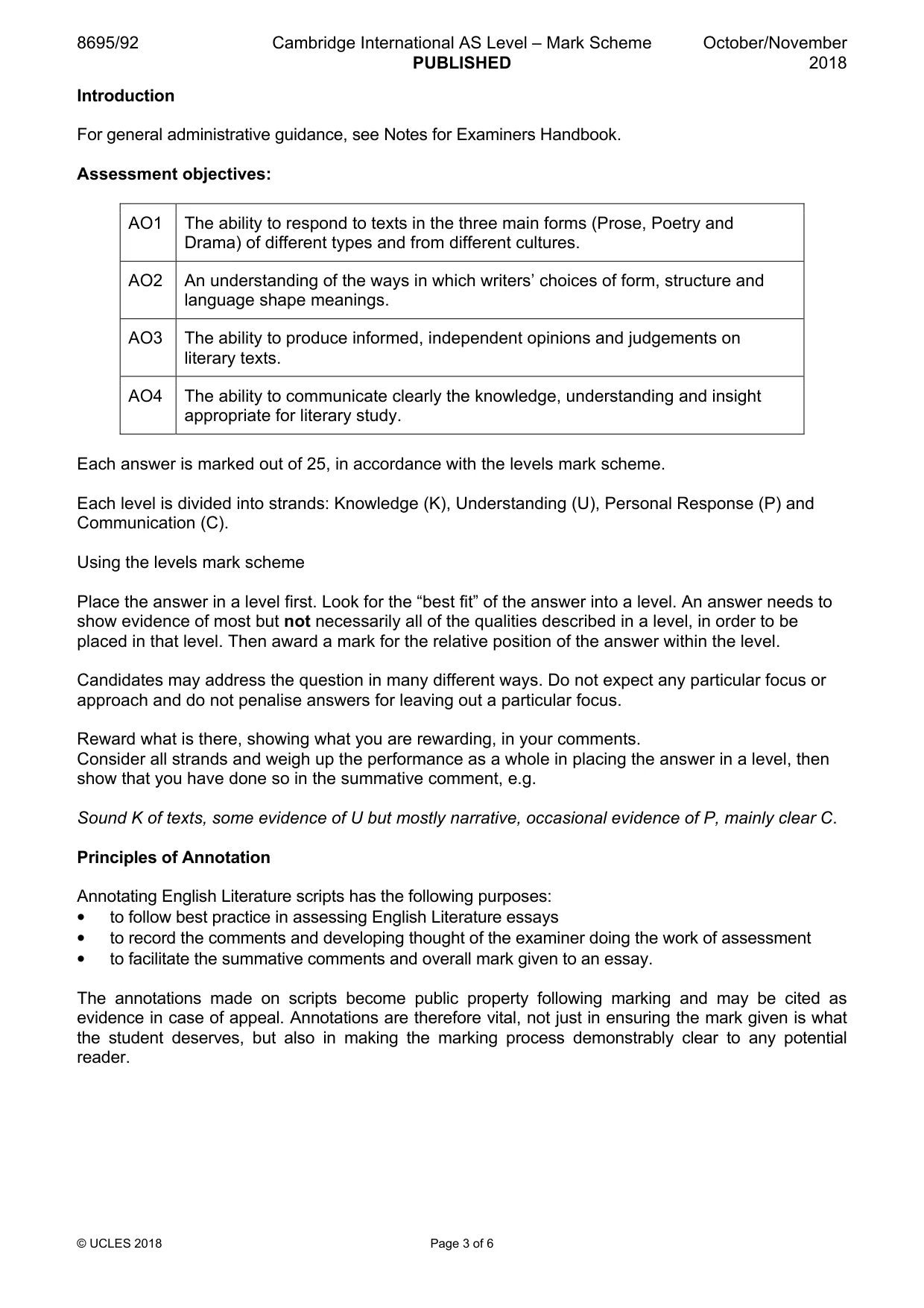 Mark scheme, page 3 of 6