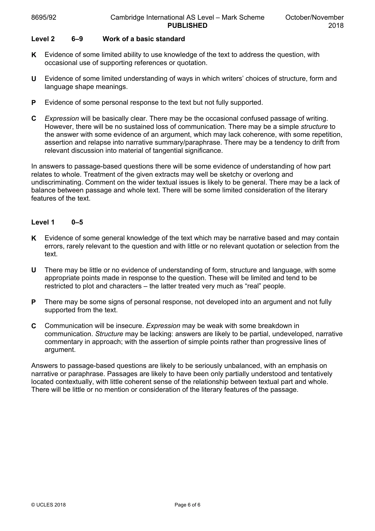 Mark scheme, page 6 of 6