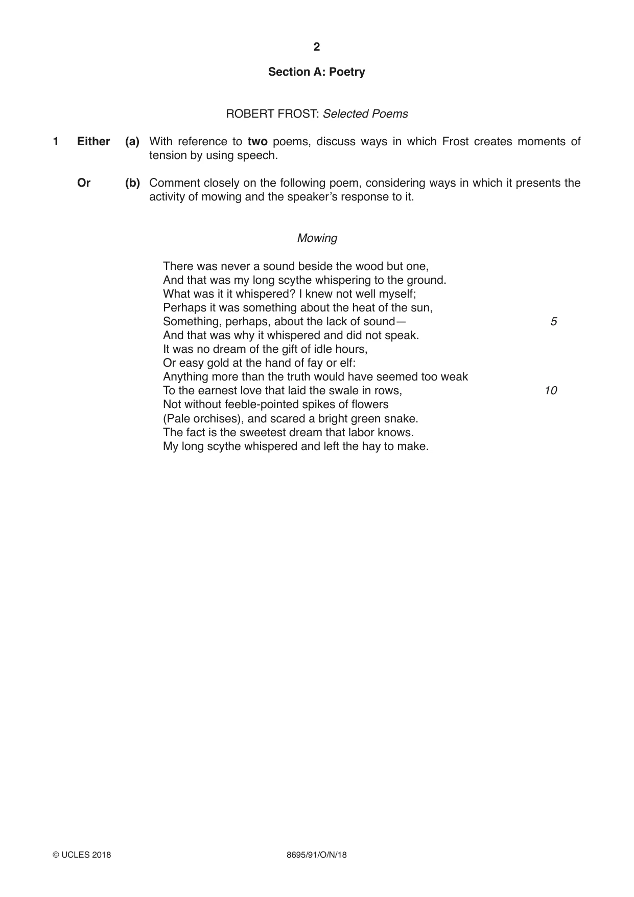 Cambridge A Level English - Language and Literature (AS Level only, from 2016) 8695 2018 Oct/Nov Paper 9 · Variant 1 question paper, page 2 of 20