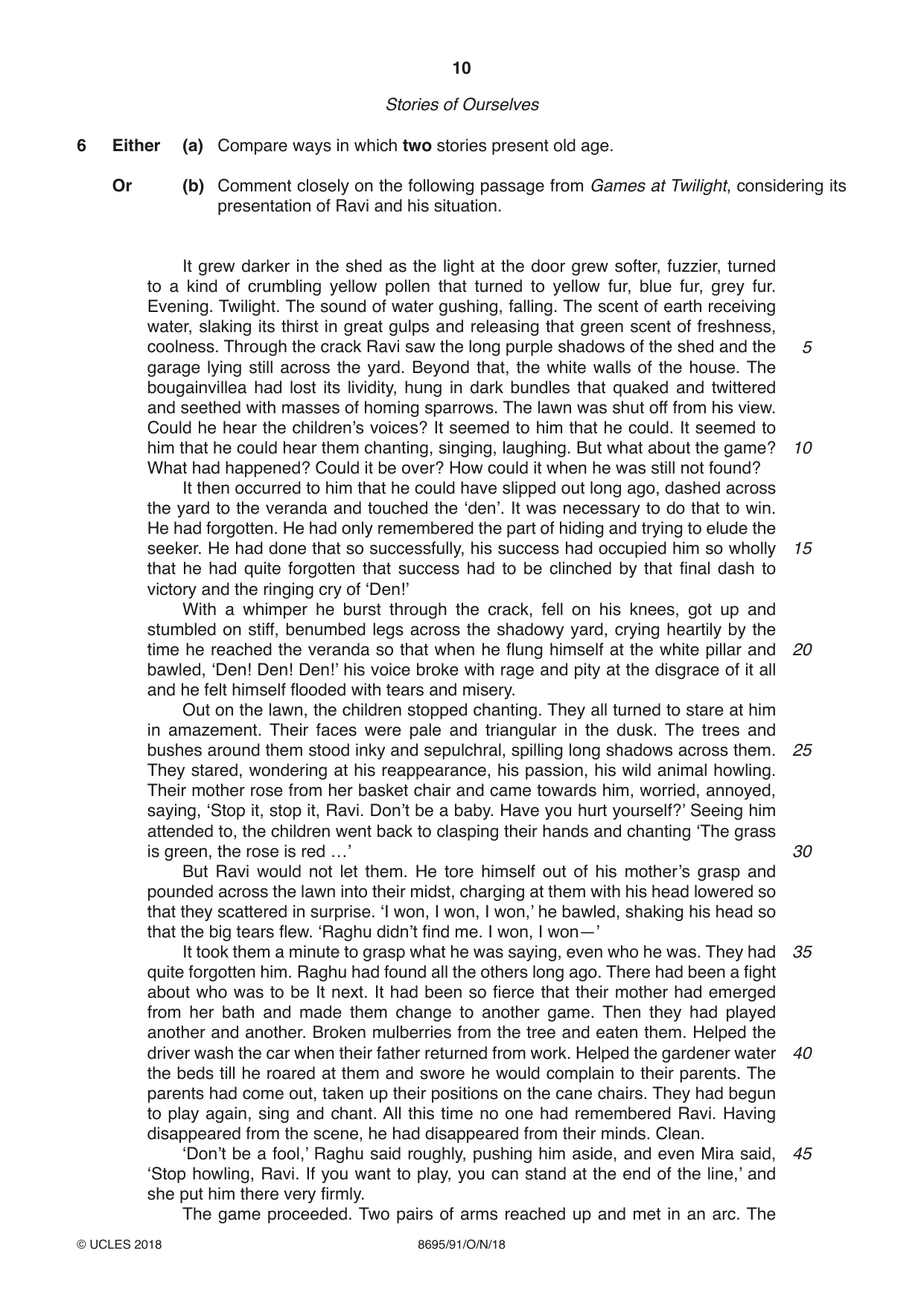 Cambridge A Level English - Language and Literature (AS Level only, from 2016) 8695 2018 Oct/Nov Paper 9 · Variant 1 question paper, page 10 of 20