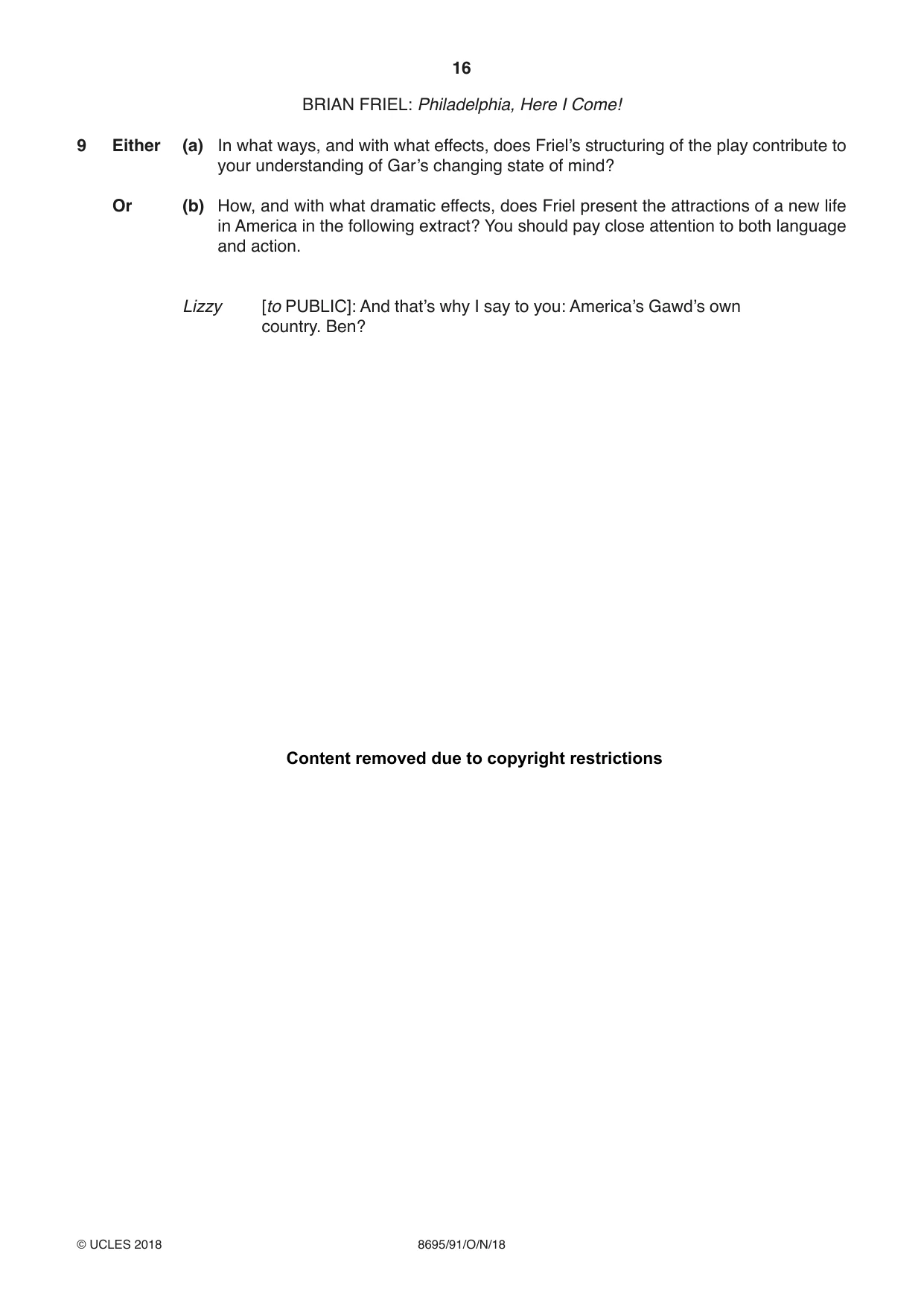Cambridge A Level English - Language and Literature (AS Level only, from 2016) 8695 2018 Oct/Nov Paper 9 · Variant 1 question paper, page 16 of 20