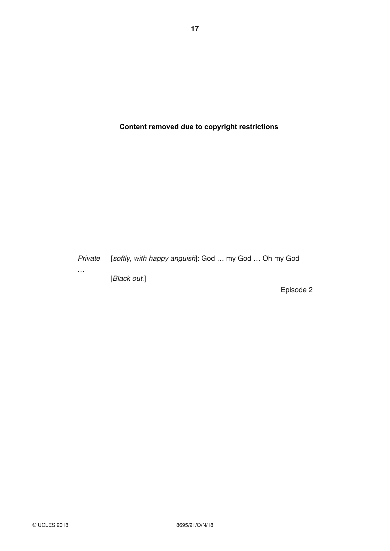 Cambridge A Level English - Language and Literature (AS Level only, from 2016) 8695 2018 Oct/Nov Paper 9 · Variant 1 question paper, page 17 of 20