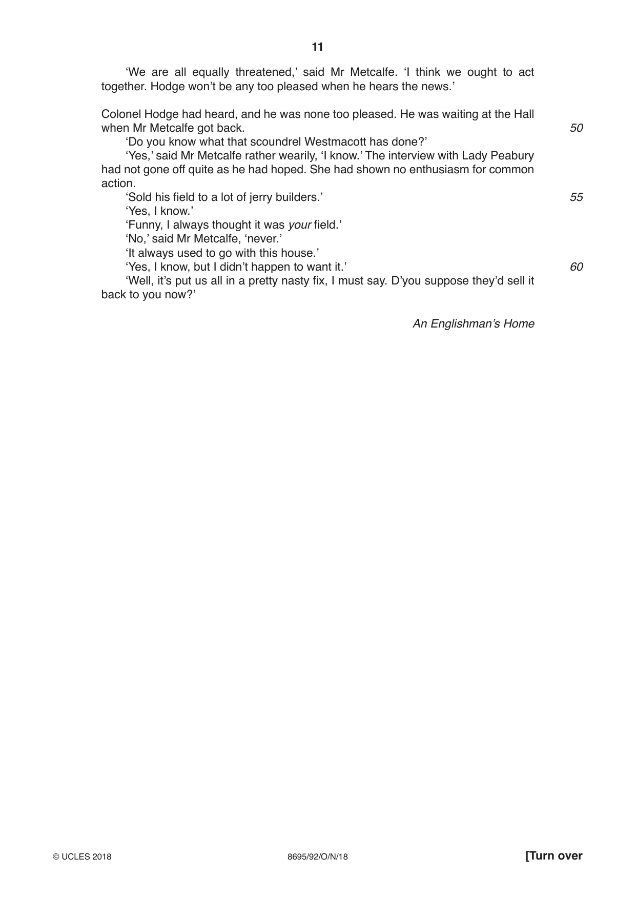 Cambridge A Level English - Language and Literature (AS Level only, from 2016) 8695 2018 Oct/Nov Paper 9 · Variant 2 question paper, page 11 of 20