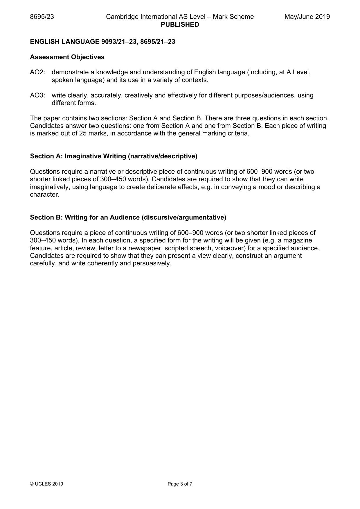 Mark scheme, page 3 of 7