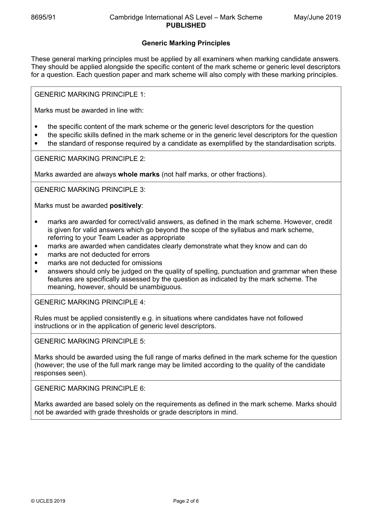 Mark scheme, page 2 of 6