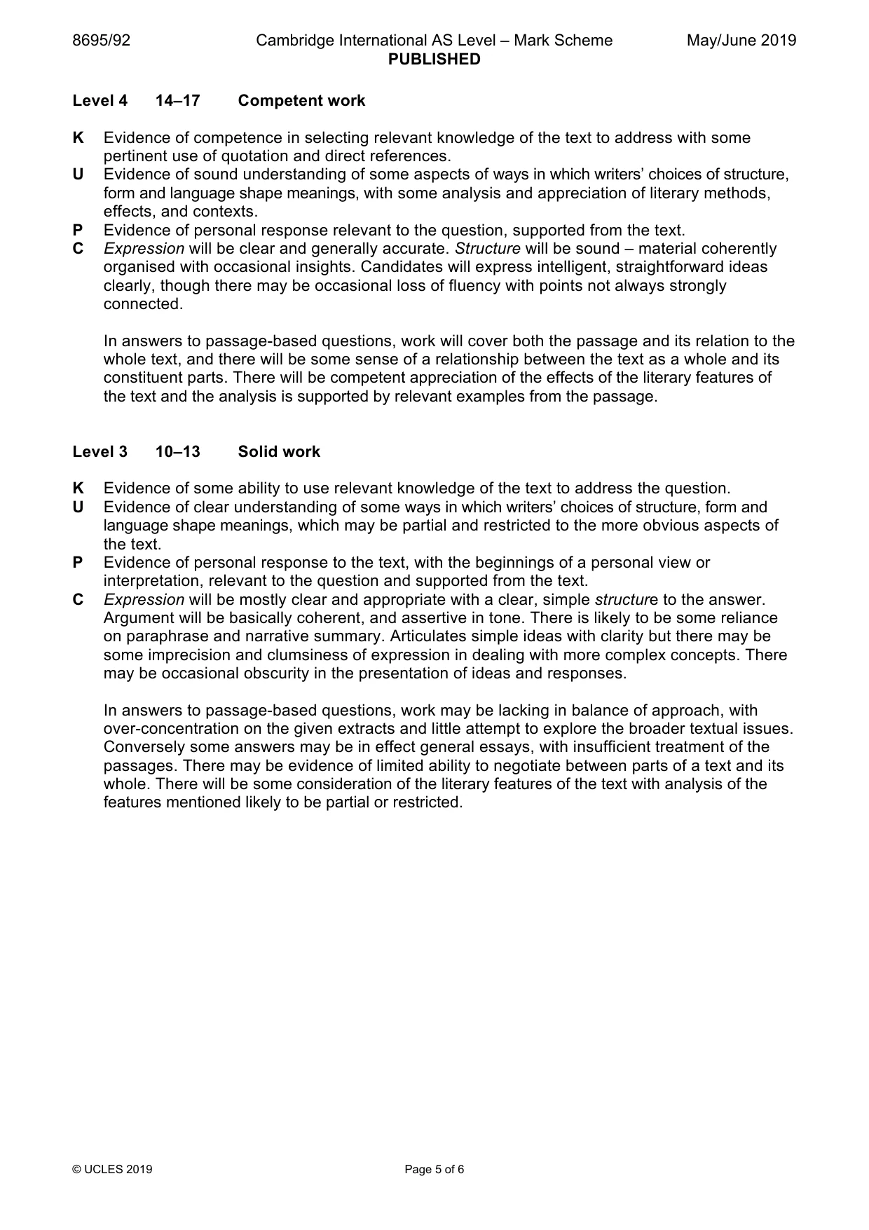 Mark scheme, page 5 of 6