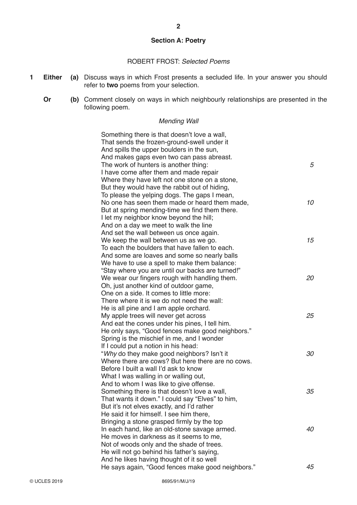Cambridge A Level English - Language and Literature (AS Level only, from 2016) 8695 2019 May/June Paper 9 · Variant 1 question paper, page 2 of 20