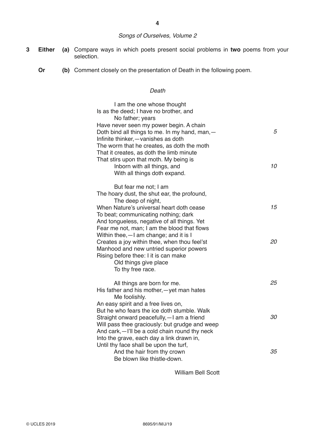 Cambridge A Level English - Language and Literature (AS Level only, from 2016) 8695 2019 May/June Paper 9 · Variant 1 question paper, page 4 of 20
