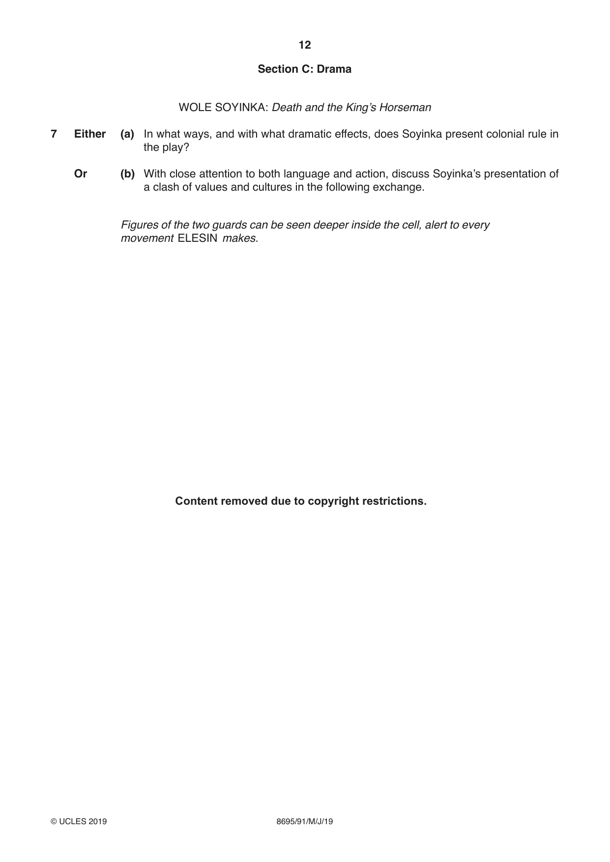 Cambridge A Level English - Language and Literature (AS Level only, from 2016) 8695 2019 May/June Paper 9 · Variant 1 question paper, page 12 of 20