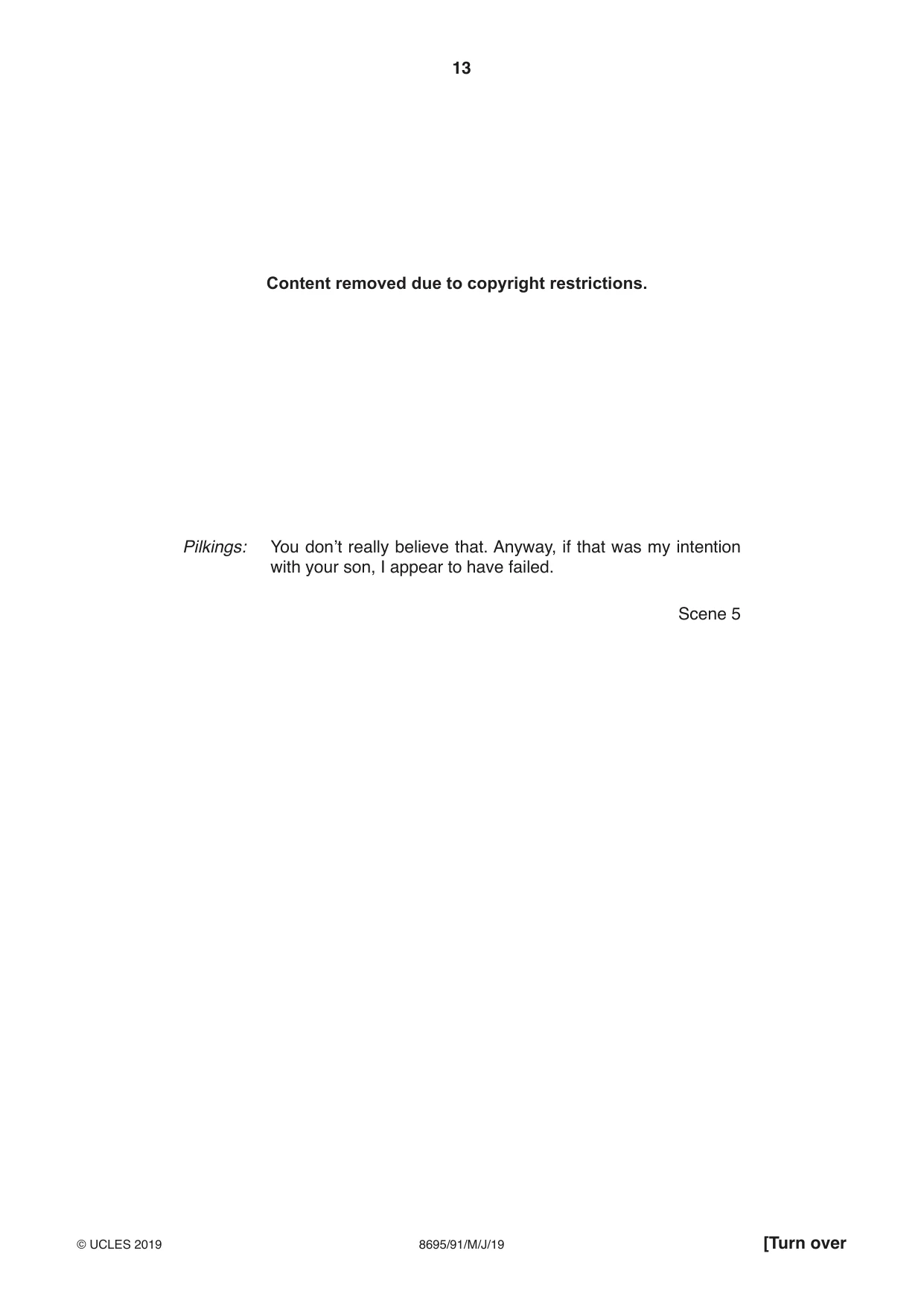 Cambridge A Level English - Language and Literature (AS Level only, from 2016) 8695 2019 May/June Paper 9 · Variant 1 question paper, page 13 of 20