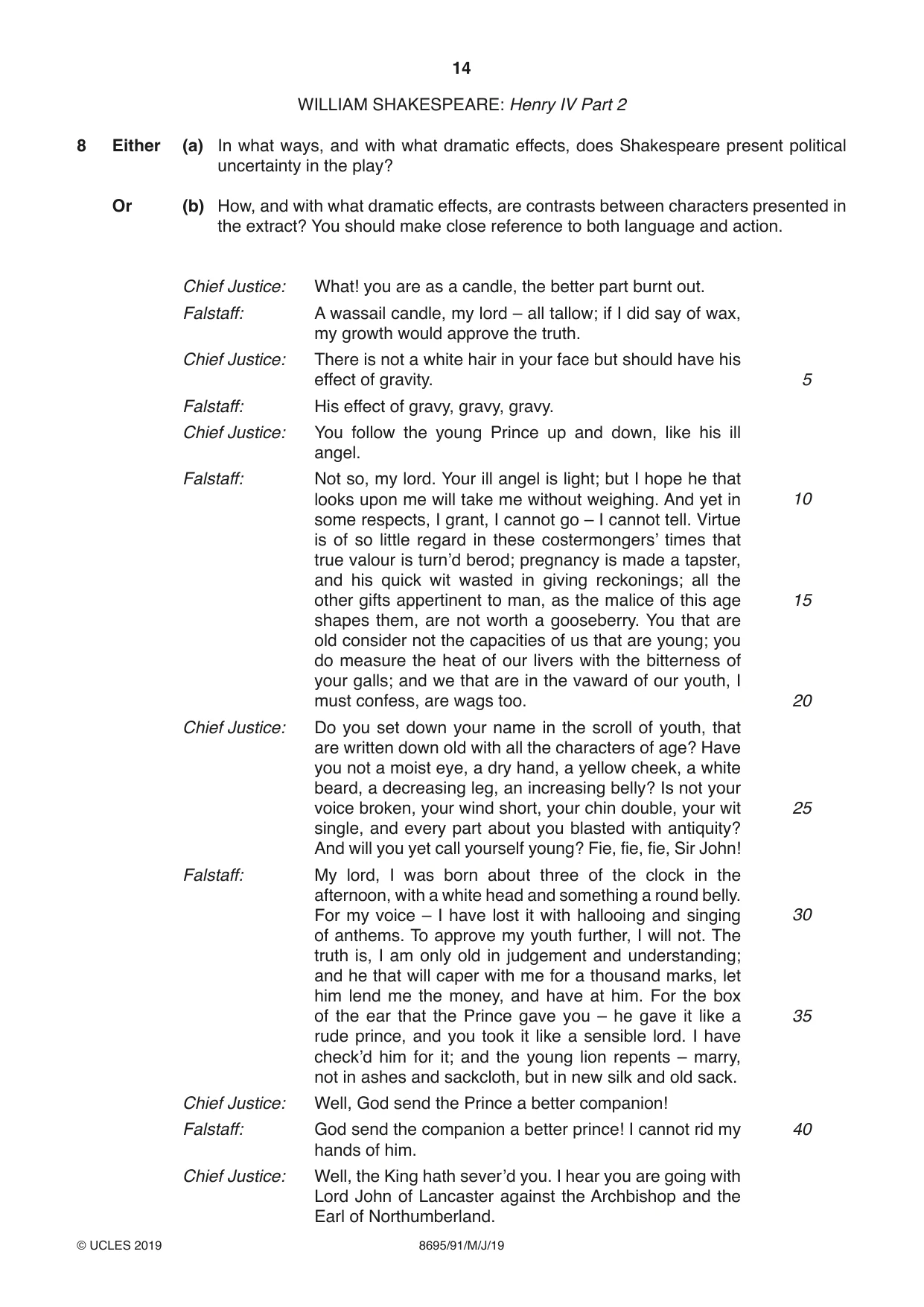 Cambridge A Level English - Language and Literature (AS Level only, from 2016) 8695 2019 May/June Paper 9 · Variant 1 question paper, page 14 of 20