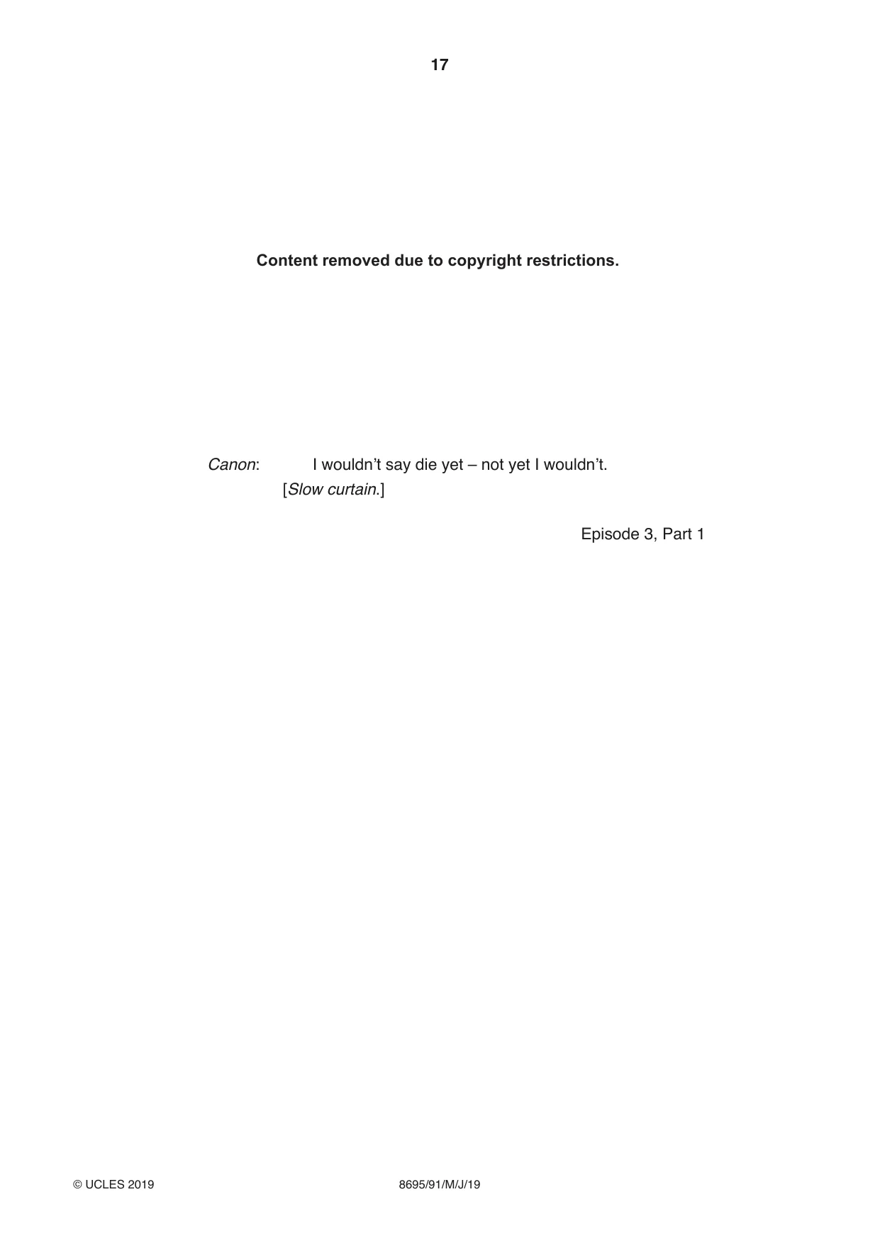 Cambridge A Level English - Language and Literature (AS Level only, from 2016) 8695 2019 May/June Paper 9 · Variant 1 question paper, page 17 of 20