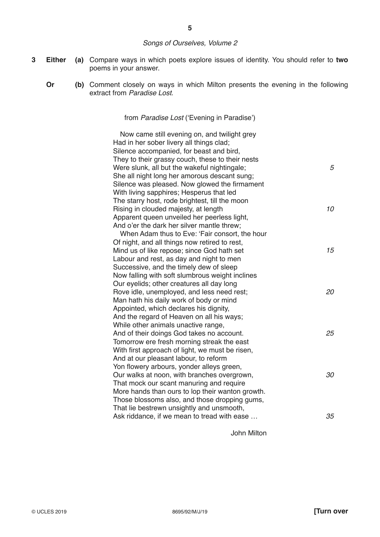Cambridge A Level English - Language and Literature (AS Level only, from 2016) 8695 2019 May/June Paper 9 · Variant 2 question paper, page 5 of 20