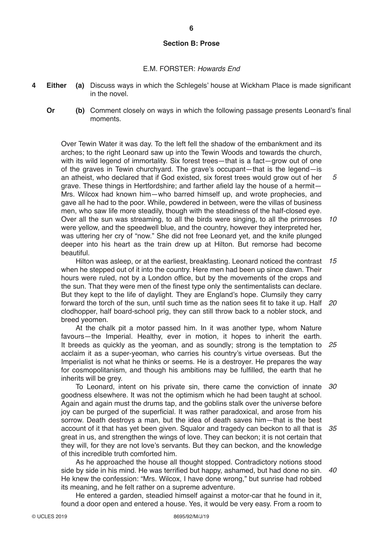 Cambridge A Level English - Language and Literature (AS Level only, from 2016) 8695 2019 May/June Paper 9 · Variant 2 question paper, page 6 of 20