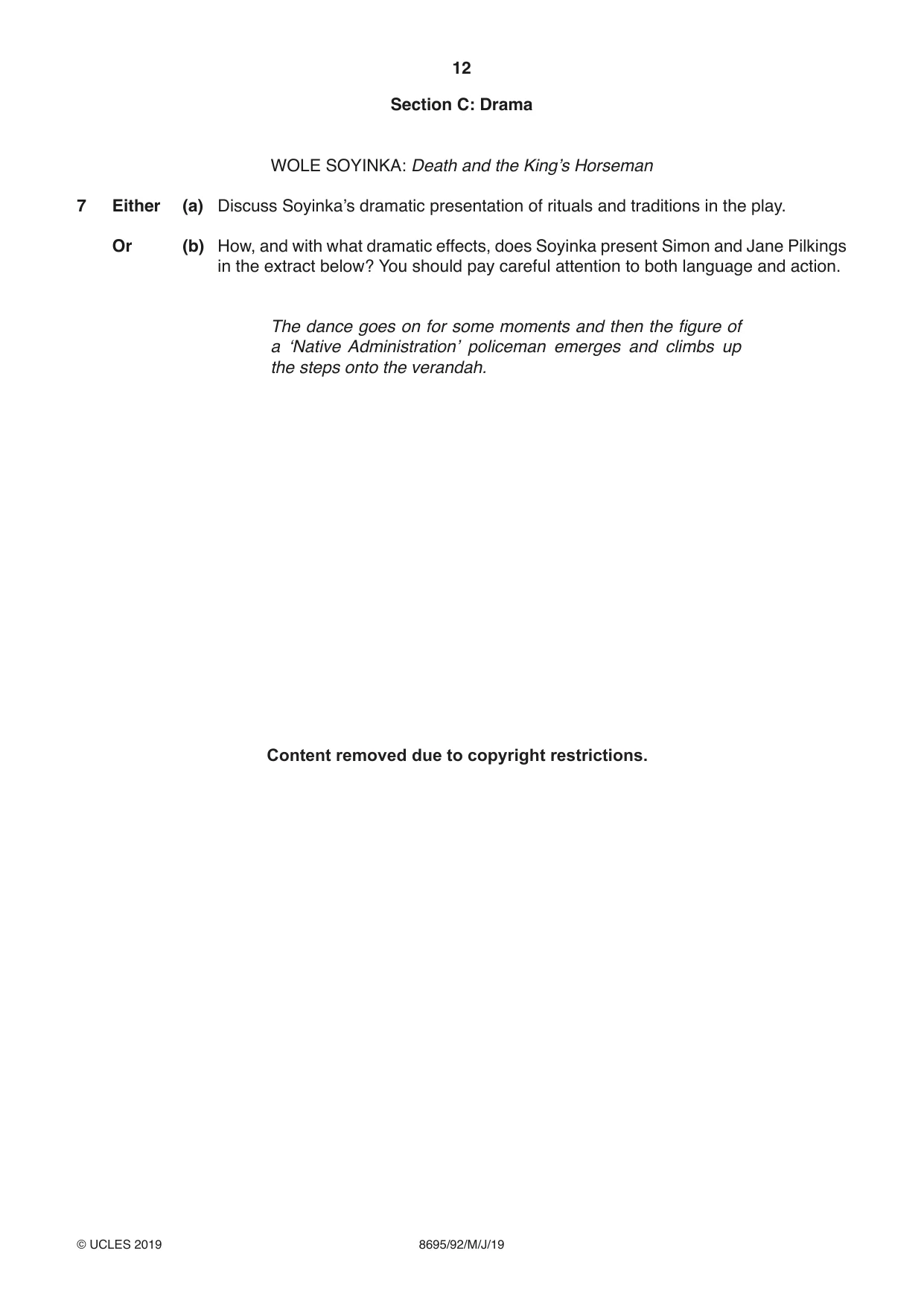 Cambridge A Level English - Language and Literature (AS Level only, from 2016) 8695 2019 May/June Paper 9 · Variant 2 question paper, page 12 of 20