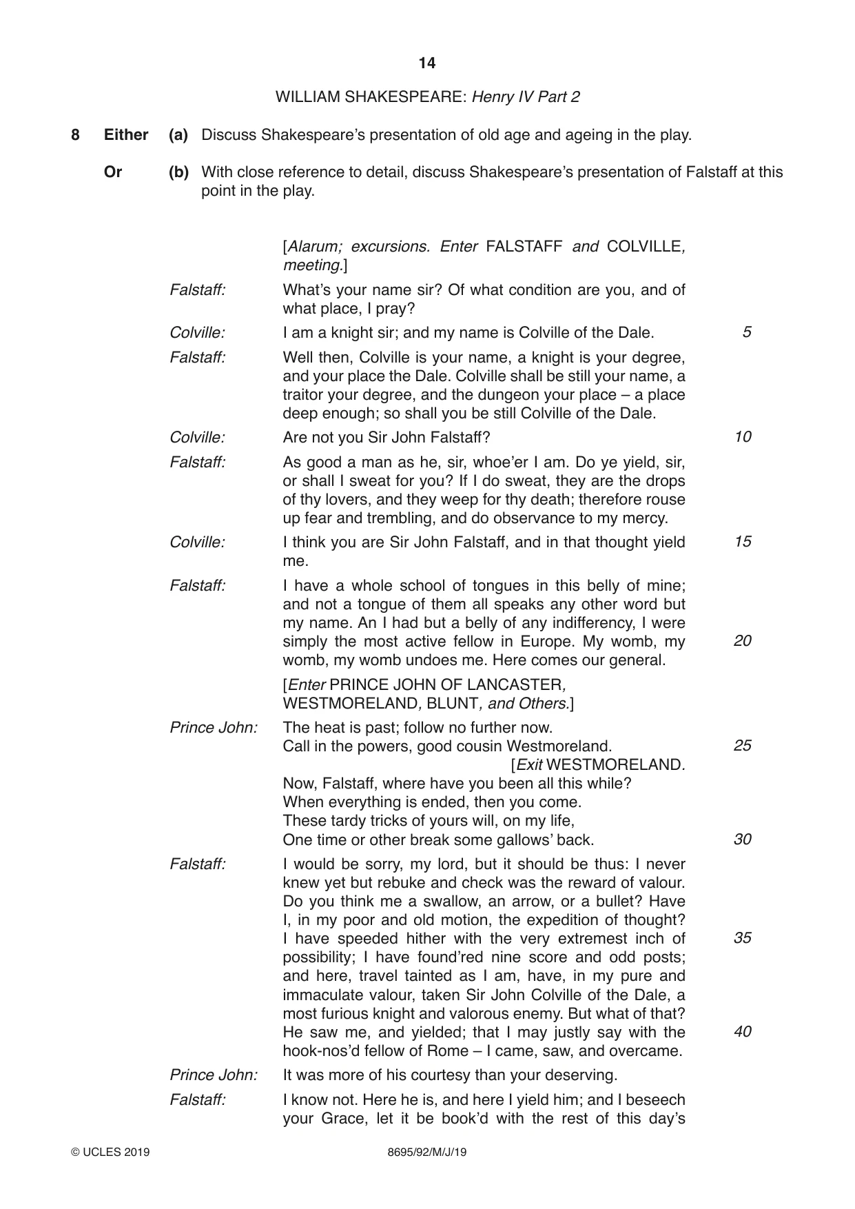 Cambridge A Level English - Language and Literature (AS Level only, from 2016) 8695 2019 May/June Paper 9 · Variant 2 question paper, page 14 of 20