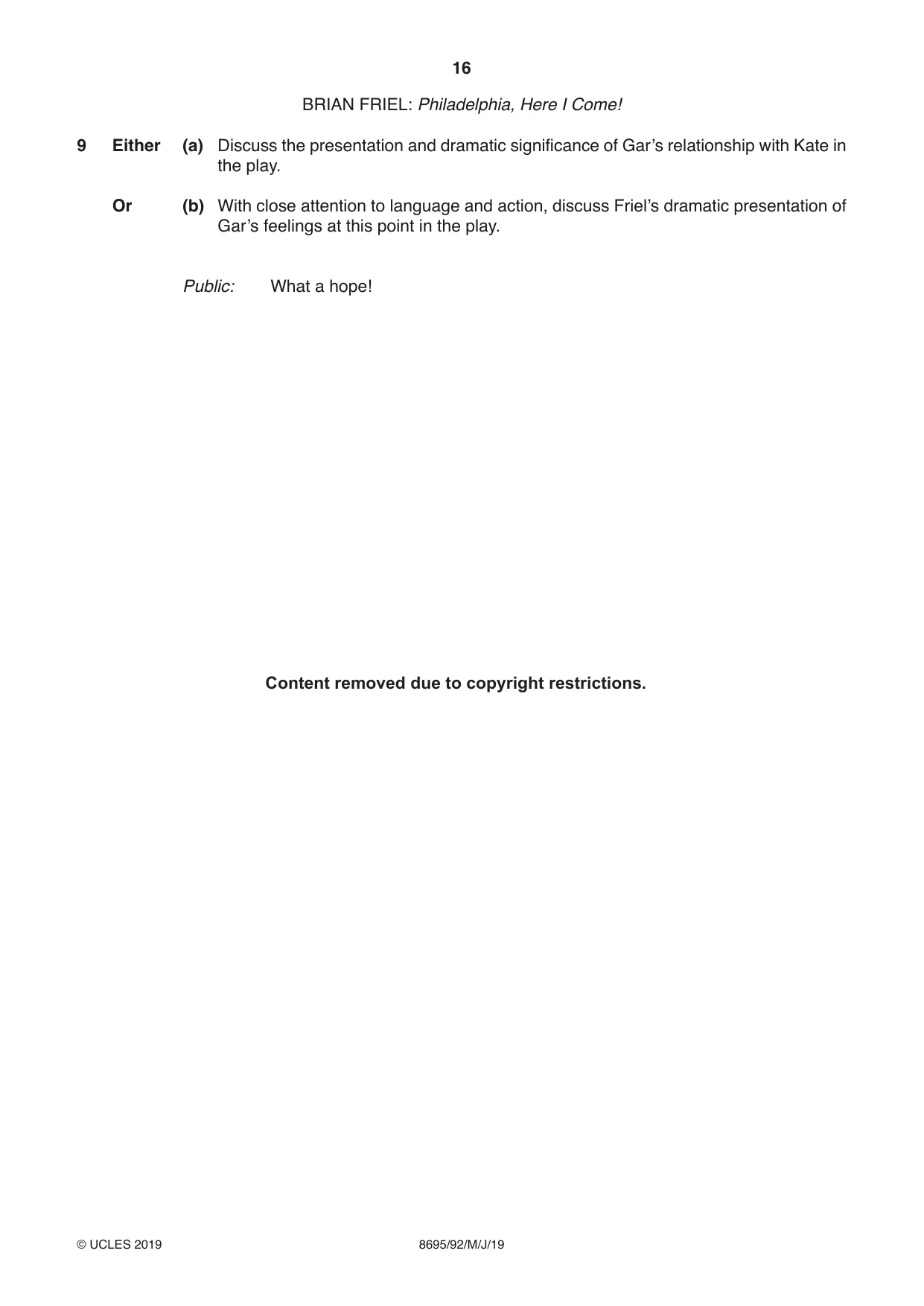 Cambridge A Level English - Language and Literature (AS Level only, from 2016) 8695 2019 May/June Paper 9 · Variant 2 question paper, page 16 of 20