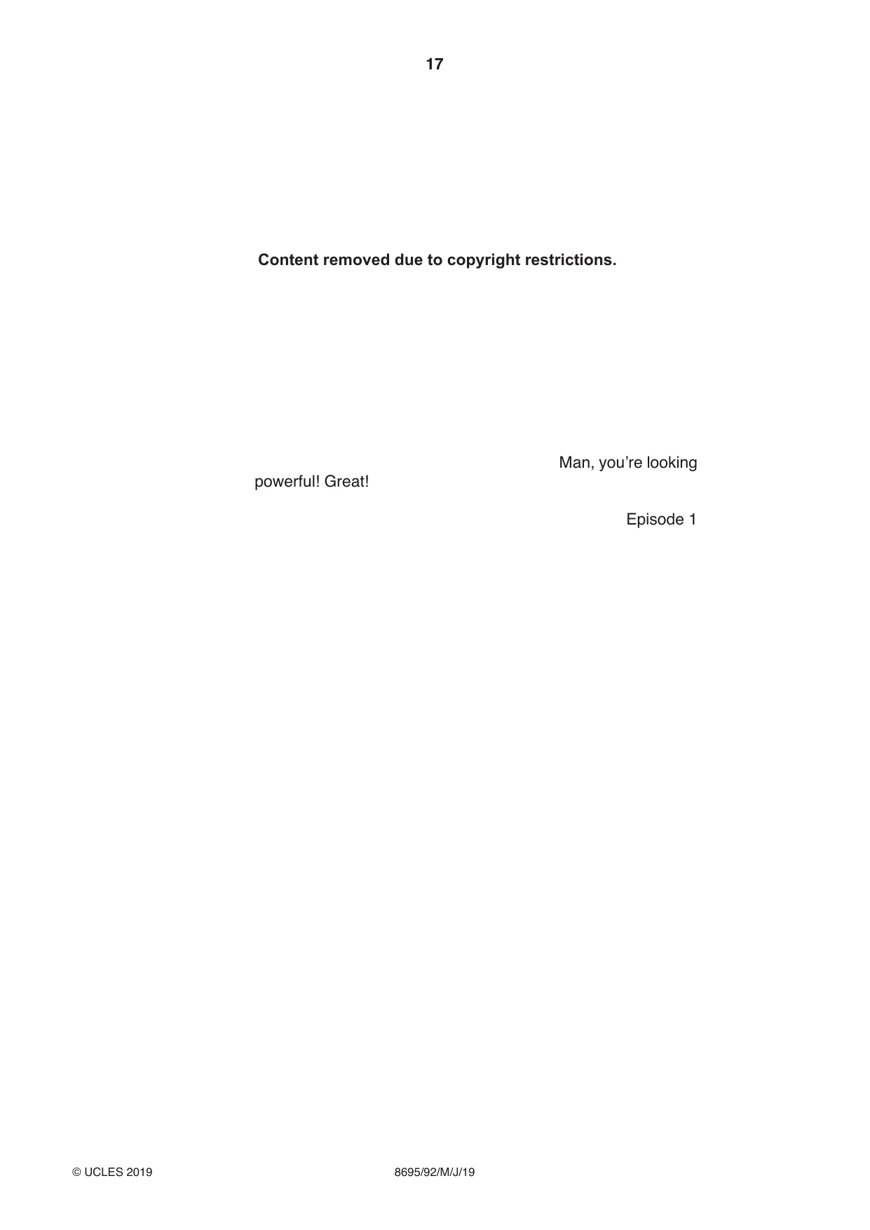 Cambridge A Level English - Language and Literature (AS Level only, from 2016) 8695 2019 May/June Paper 9 · Variant 2 question paper, page 17 of 20