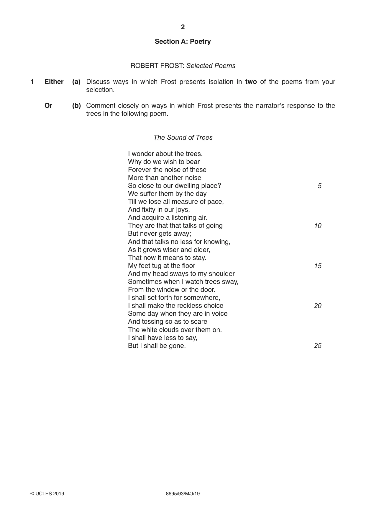 Cambridge A Level English - Language and Literature (AS Level only, from 2016) 8695 2019 May/June Paper 9 · Variant 3 question paper, page 2 of 20