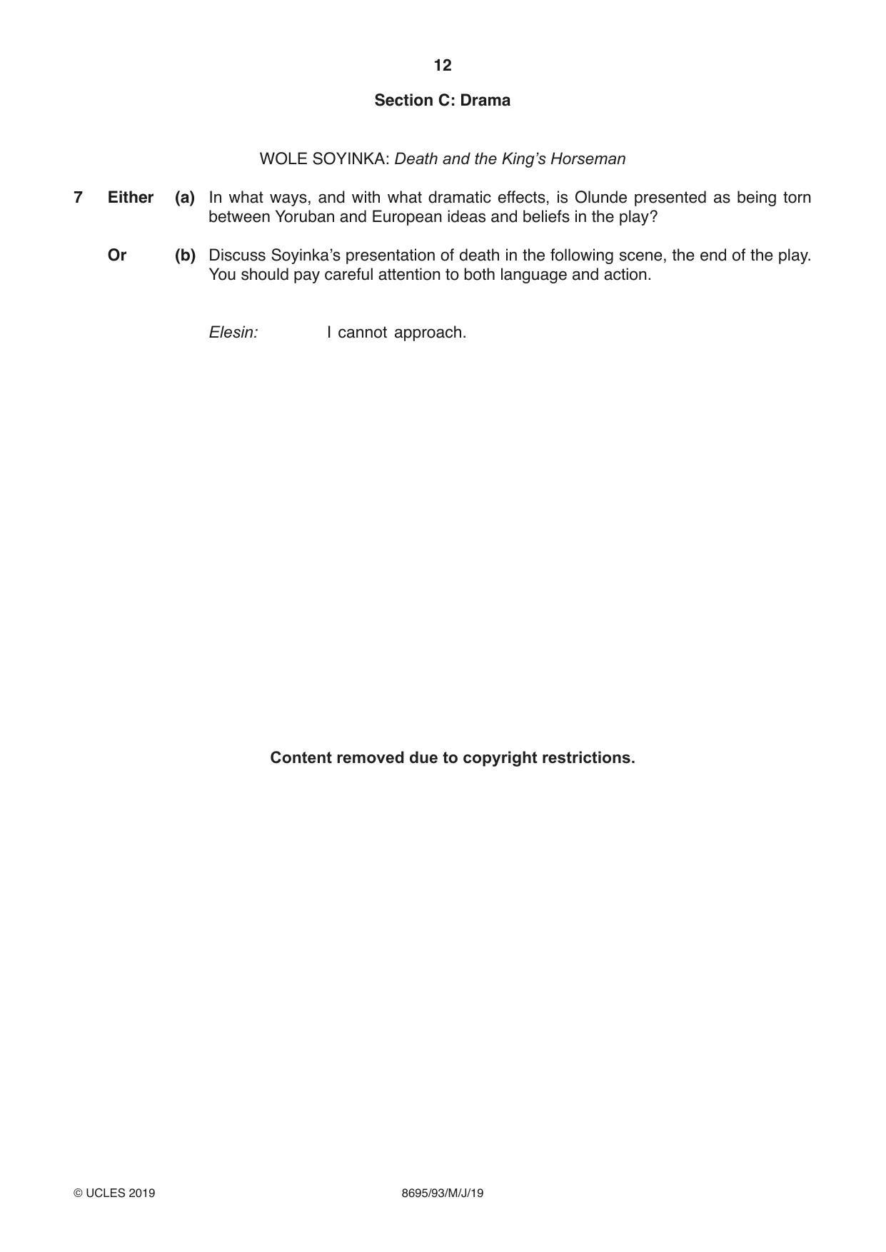 Cambridge A Level English - Language and Literature (AS Level only, from 2016) 8695 2019 May/June Paper 9 · Variant 3 question paper, page 12 of 20