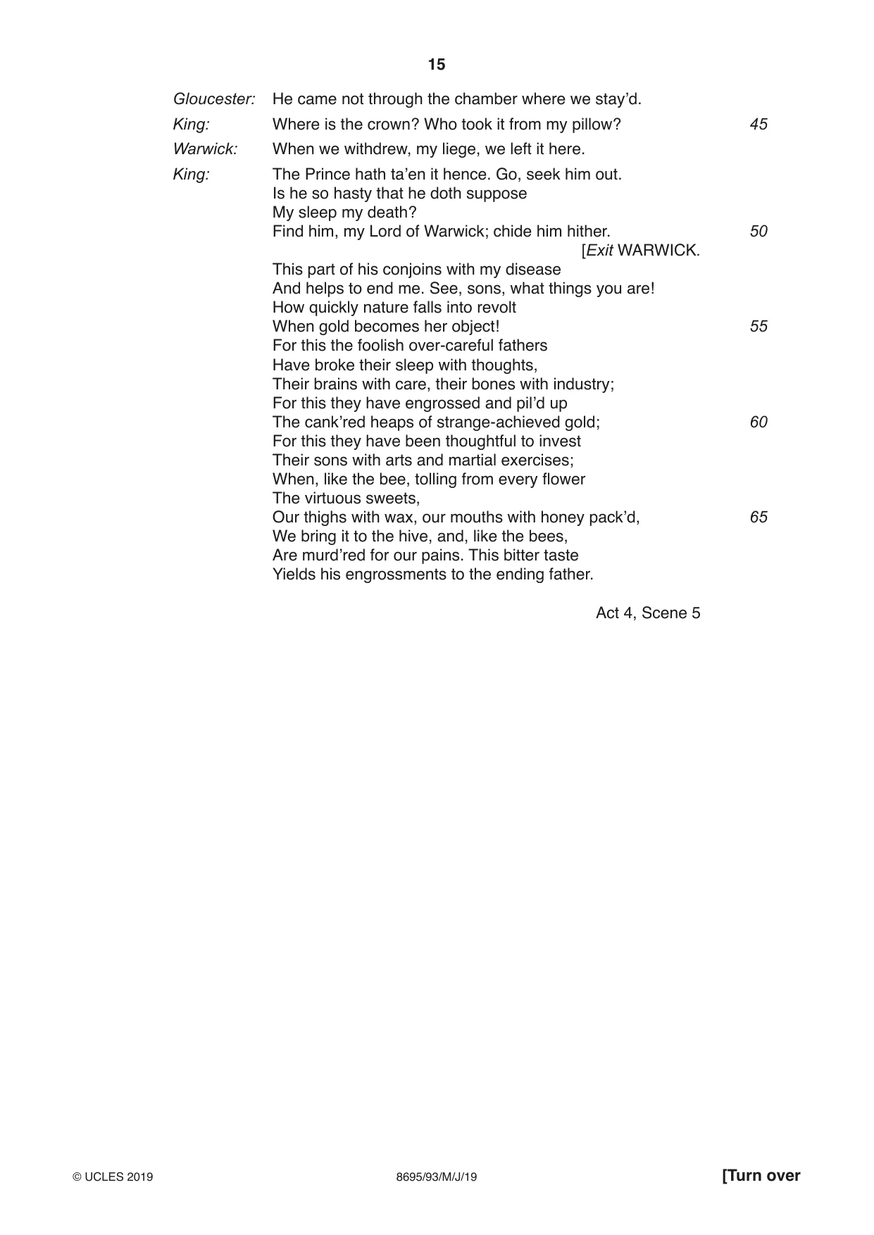 Cambridge A Level English - Language and Literature (AS Level only, from 2016) 8695 2019 May/June Paper 9 · Variant 3 question paper, page 15 of 20