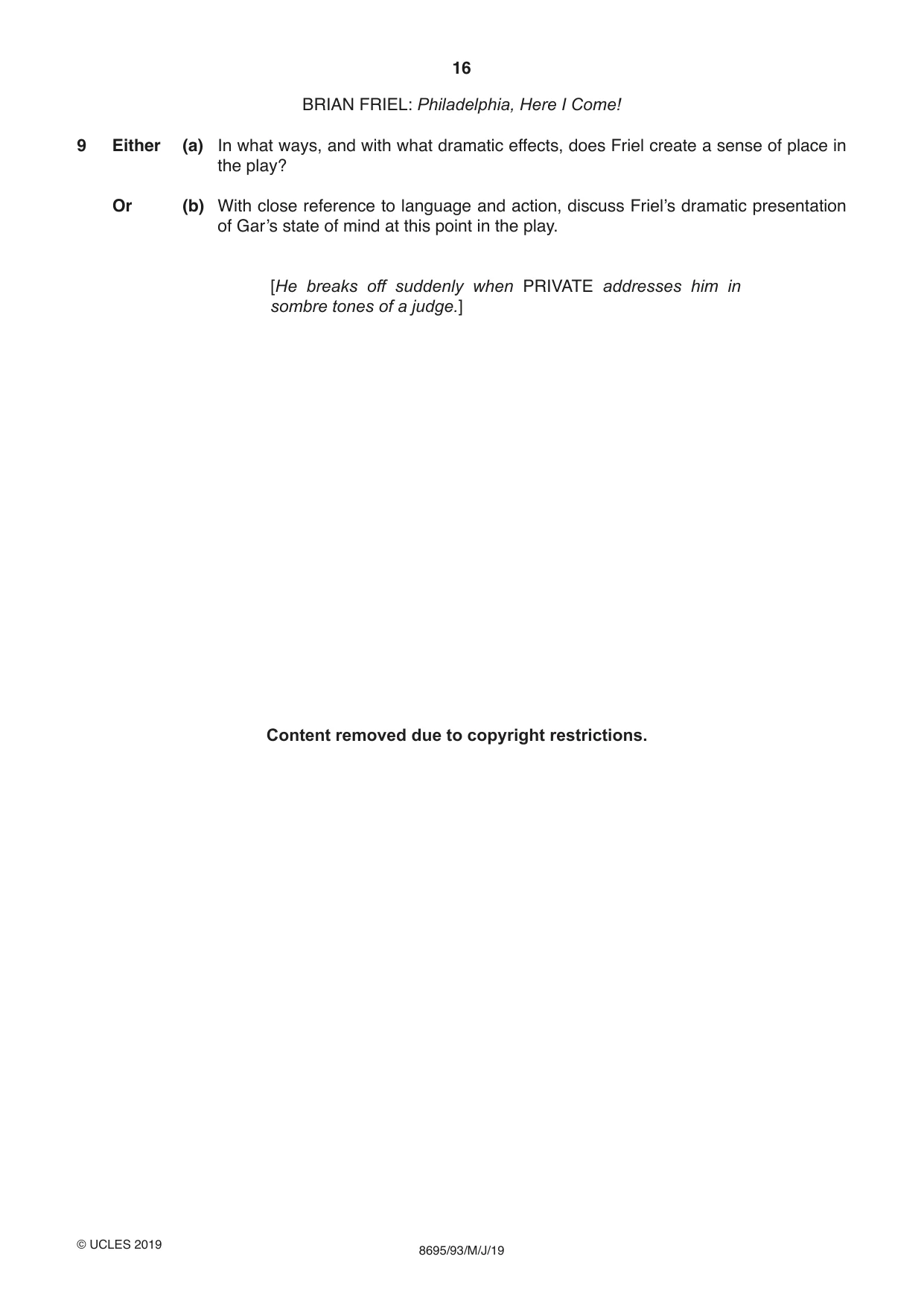 Cambridge A Level English - Language and Literature (AS Level only, from 2016) 8695 2019 May/June Paper 9 · Variant 3 question paper, page 16 of 20