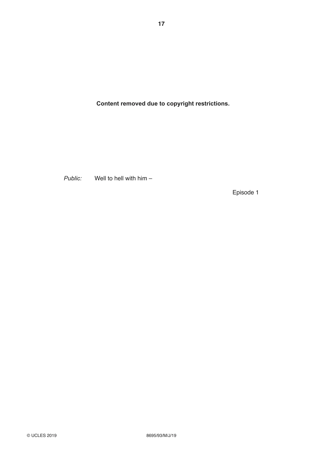 Cambridge A Level English - Language and Literature (AS Level only, from 2016) 8695 2019 May/June Paper 9 · Variant 3 question paper, page 17 of 20
