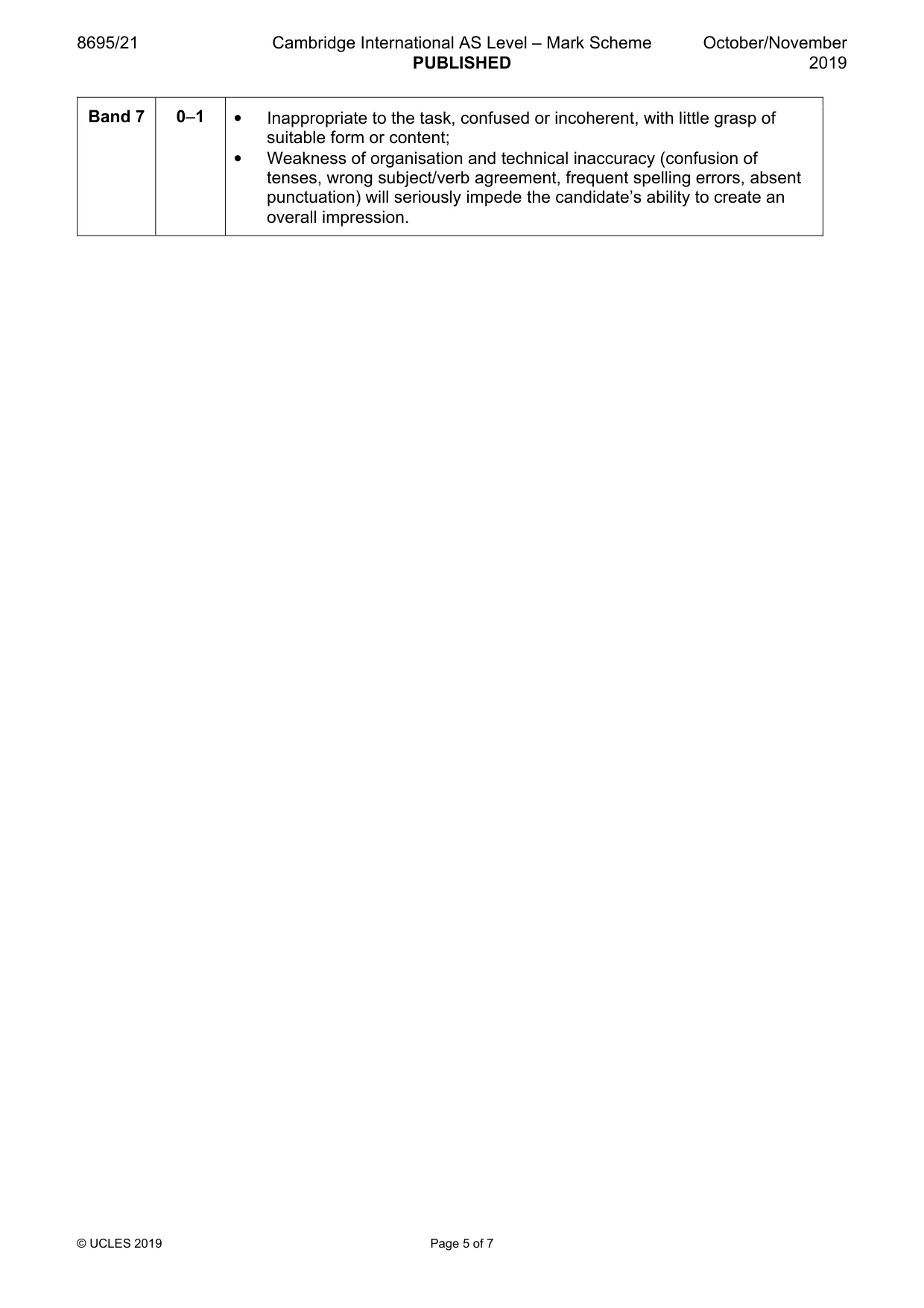 Mark scheme, page 5 of 7