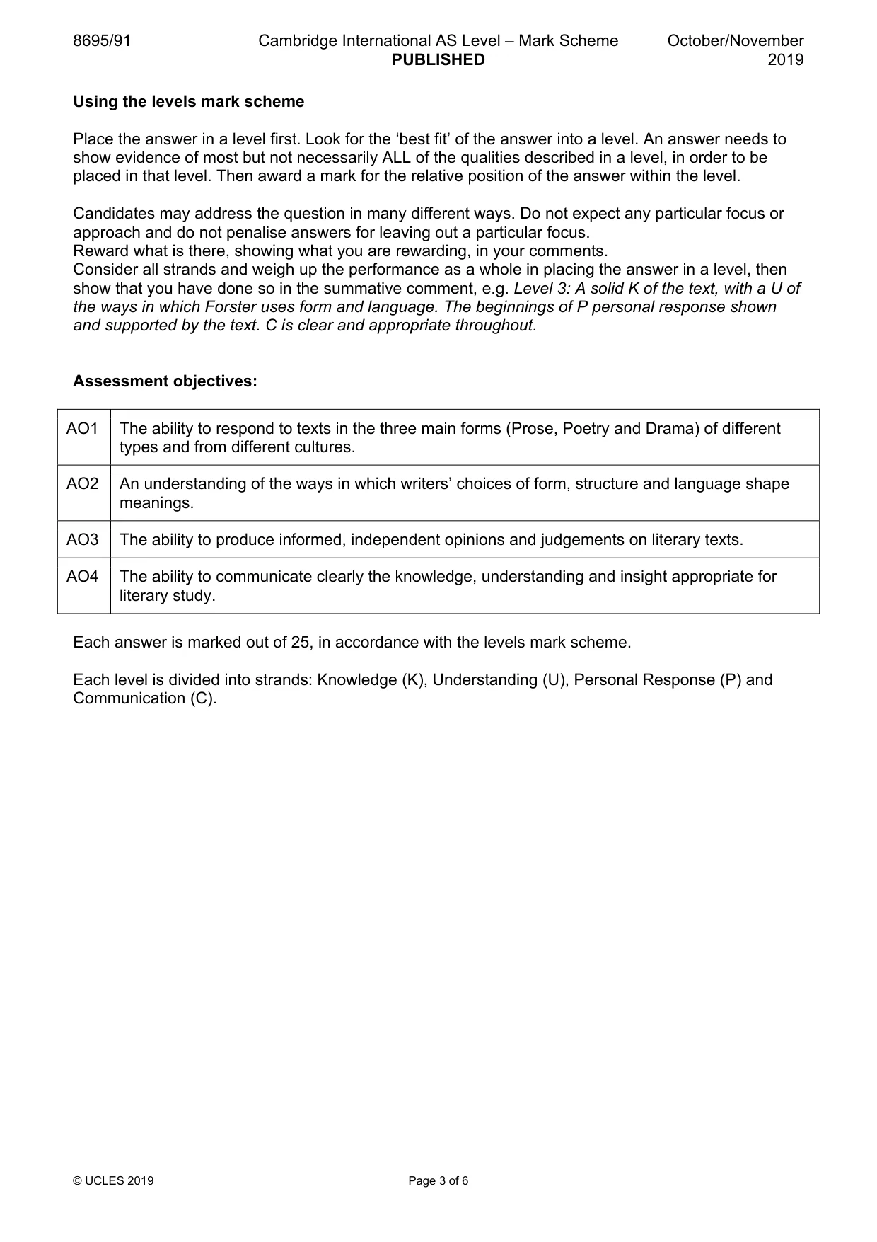 Mark scheme, page 3 of 6