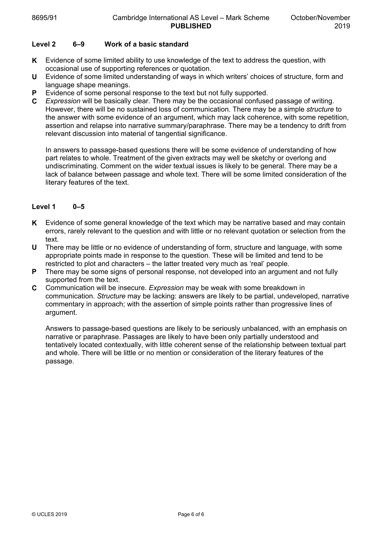 Mark scheme, page 6 of 6