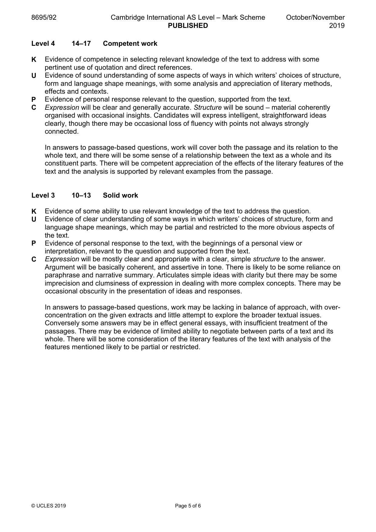 Mark scheme, page 5 of 6