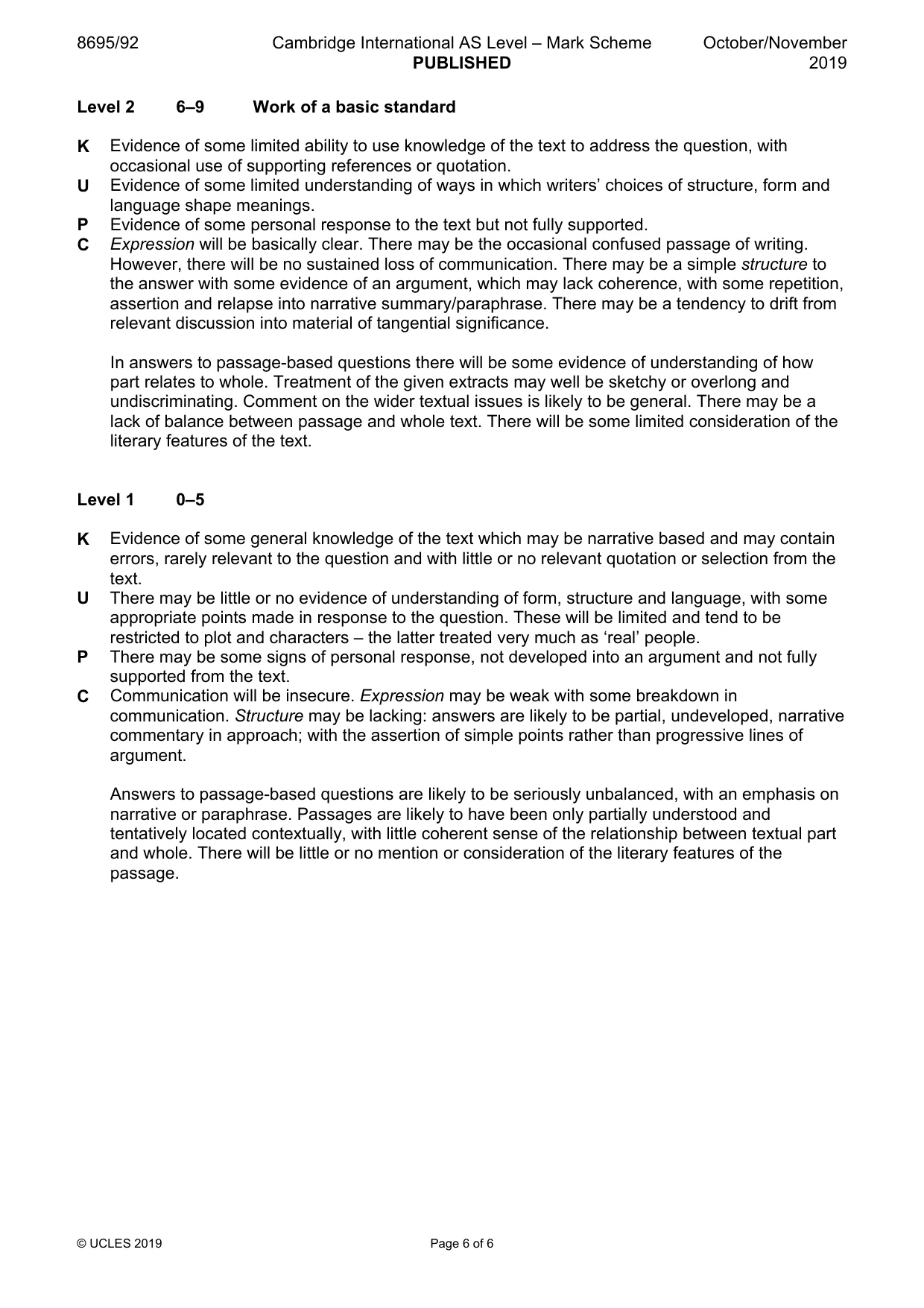Mark scheme, page 6 of 6