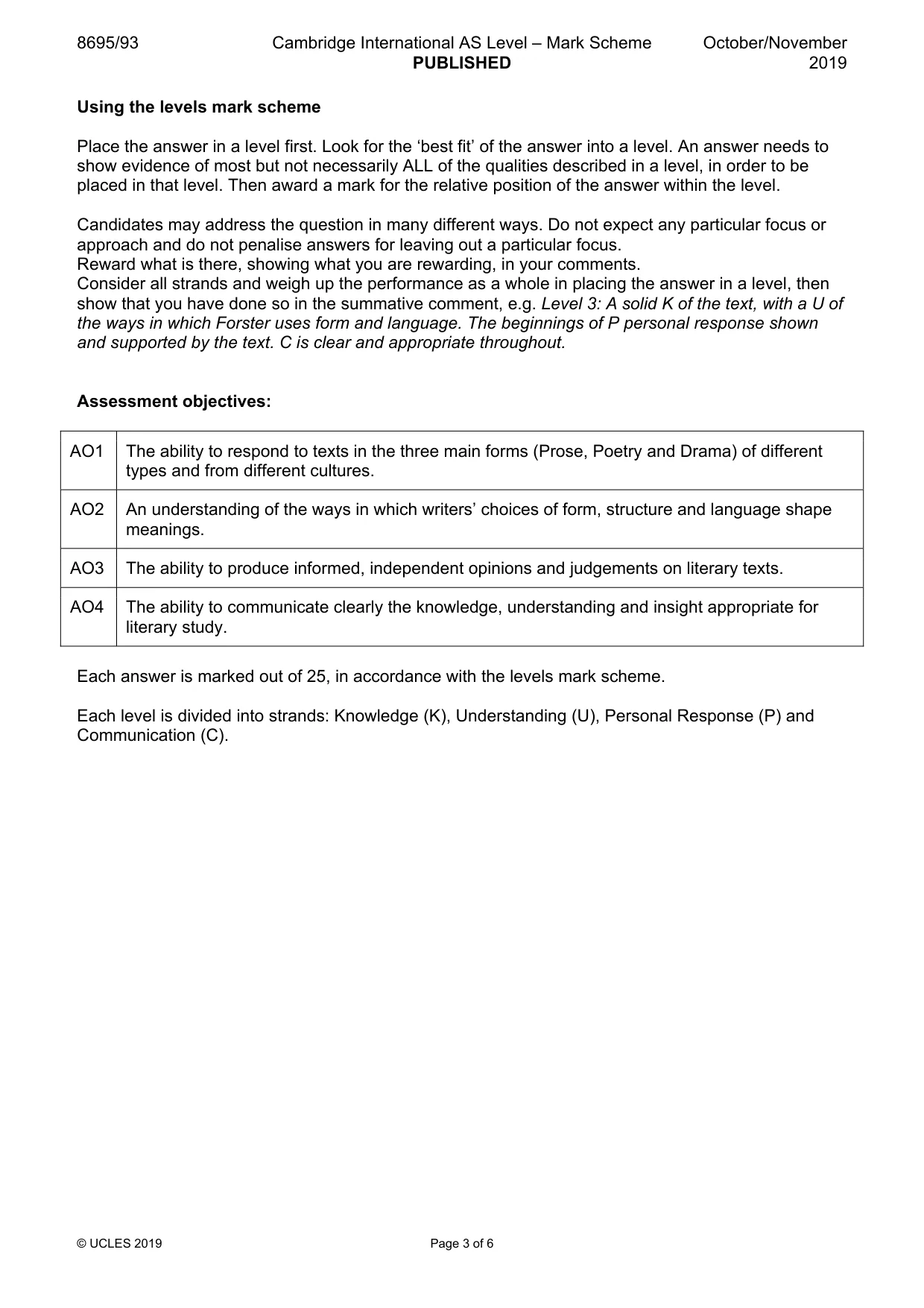Mark scheme, page 3 of 6