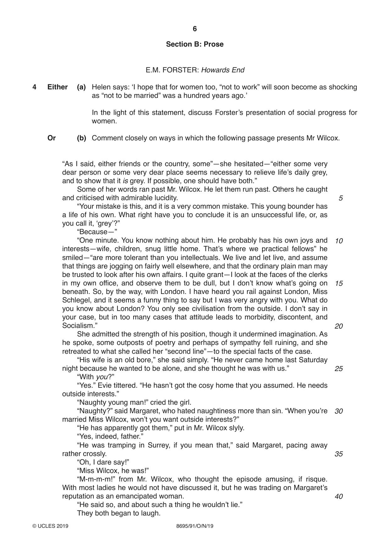 Cambridge A Level English - Language and Literature (AS Level only, from 2016) 8695 2019 Oct/Nov Paper 9 · Variant 1 question paper, page 6 of 20