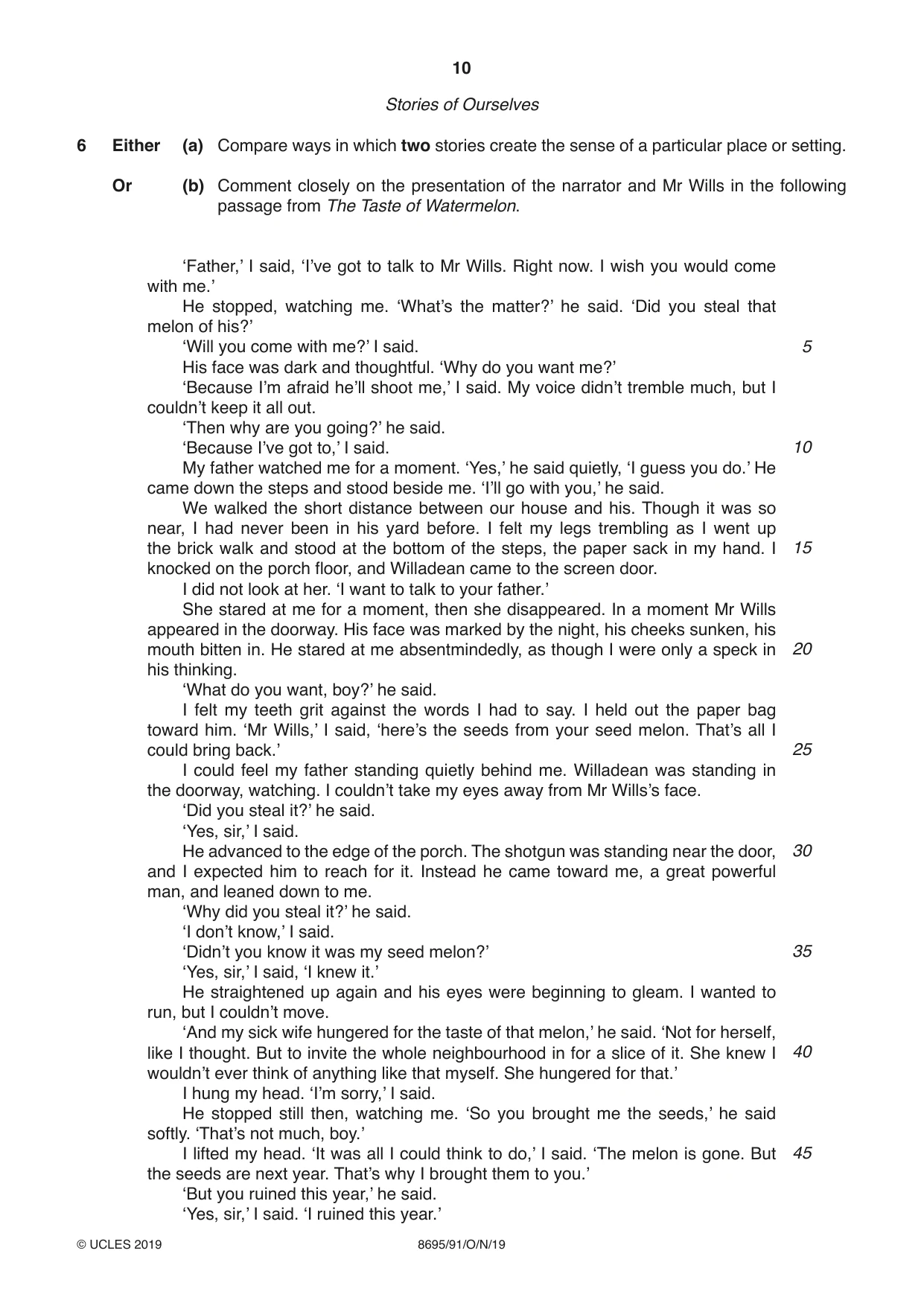 Cambridge A Level English - Language and Literature (AS Level only, from 2016) 8695 2019 Oct/Nov Paper 9 · Variant 1 question paper, page 10 of 20