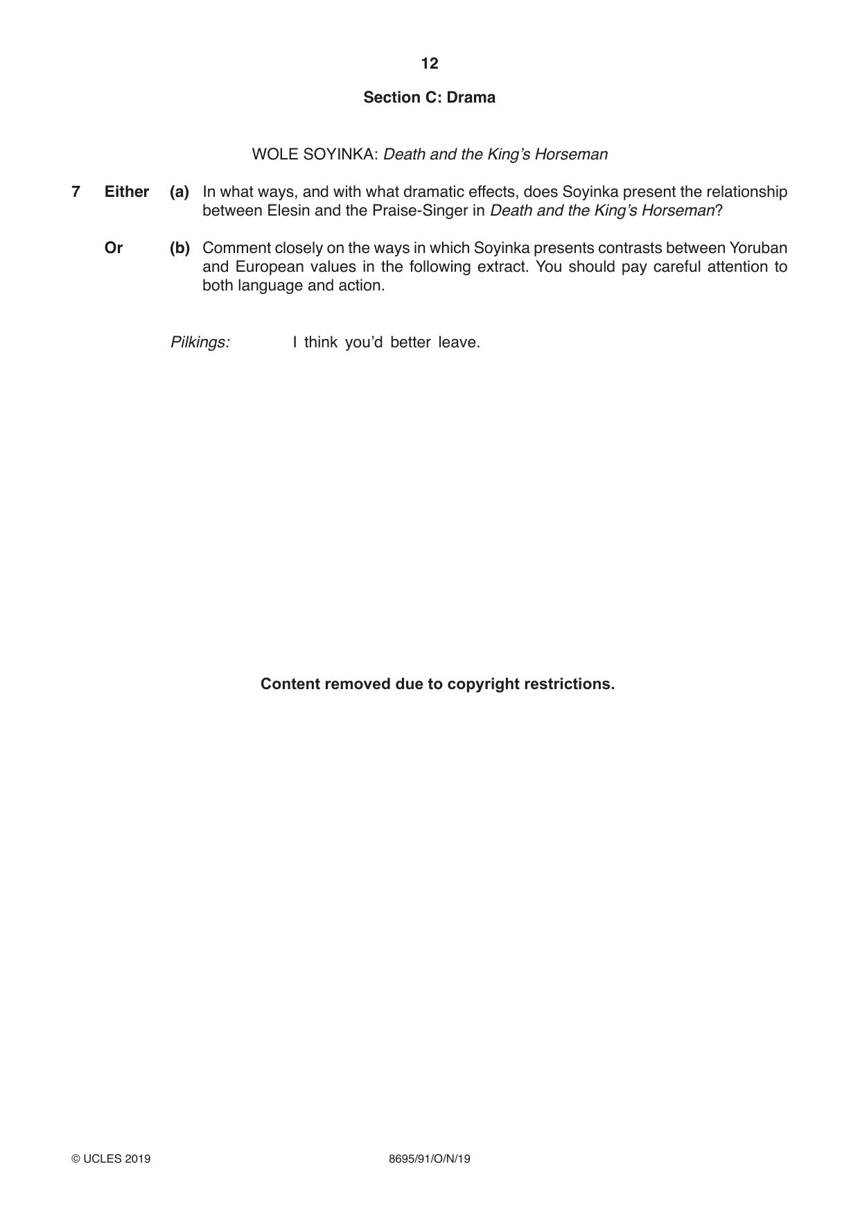 Cambridge A Level English - Language and Literature (AS Level only, from 2016) 8695 2019 Oct/Nov Paper 9 · Variant 1 question paper, page 12 of 20