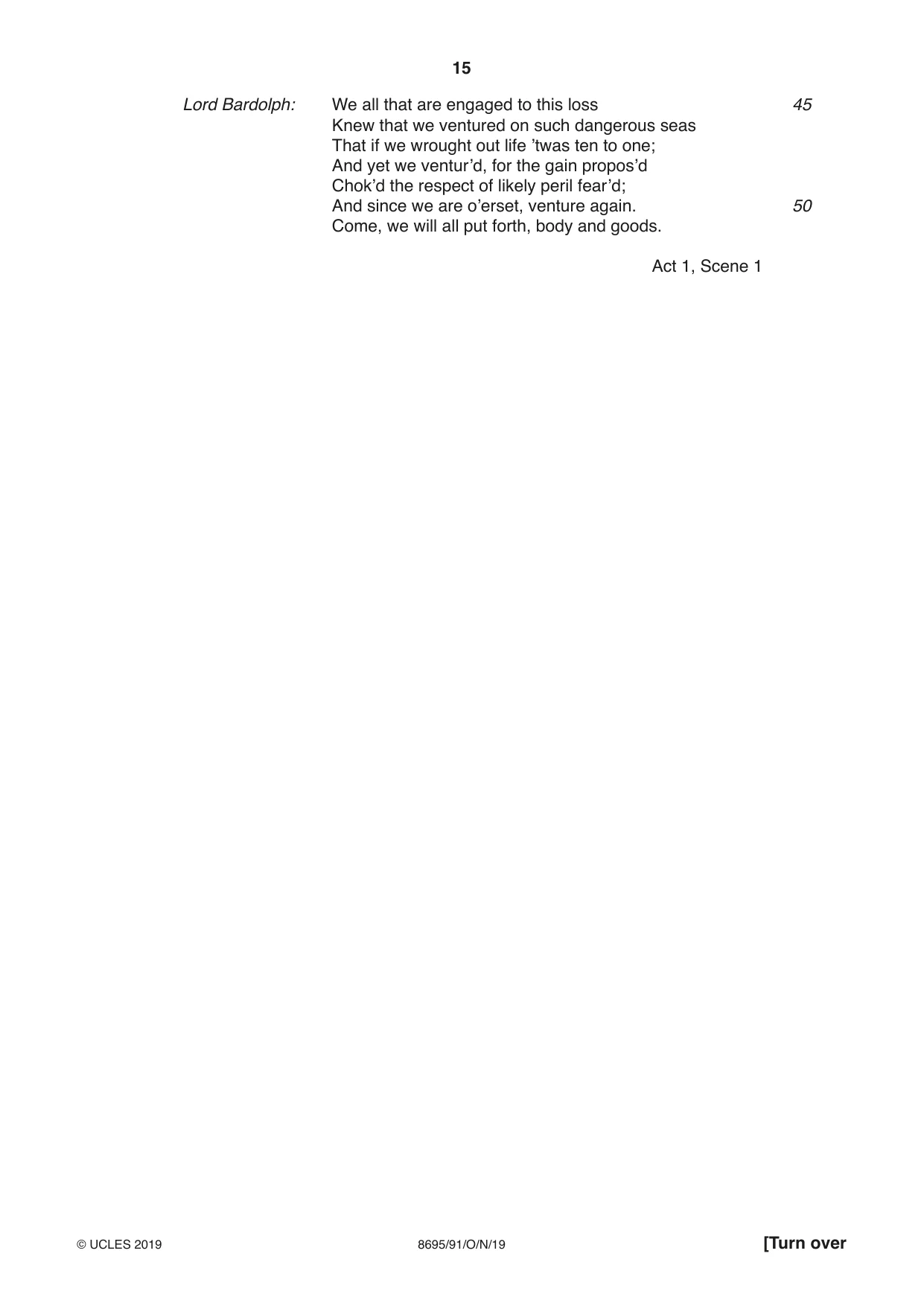 Cambridge A Level English - Language and Literature (AS Level only, from 2016) 8695 2019 Oct/Nov Paper 9 · Variant 1 question paper, page 15 of 20