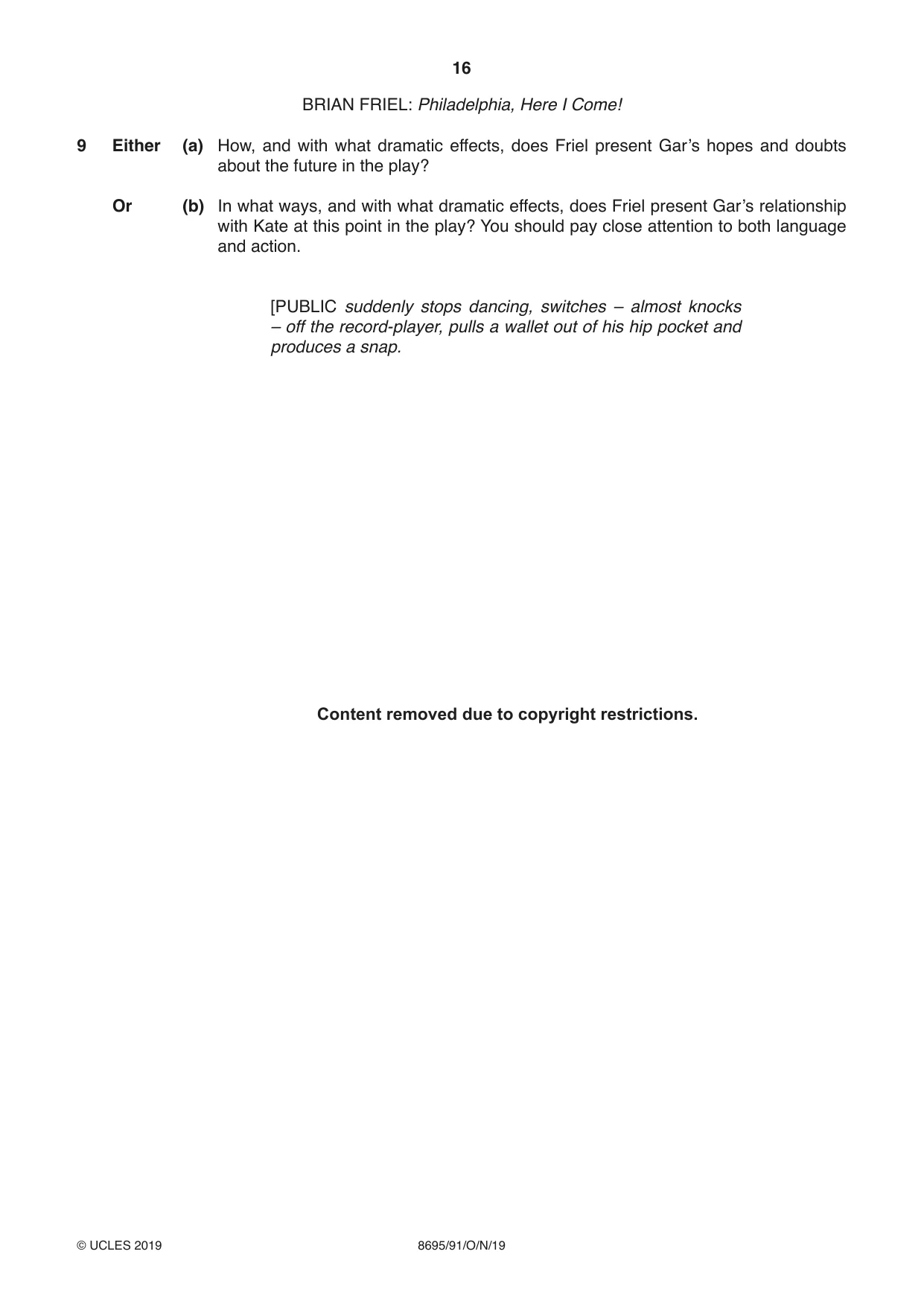 Cambridge A Level English - Language and Literature (AS Level only, from 2016) 8695 2019 Oct/Nov Paper 9 · Variant 1 question paper, page 16 of 20